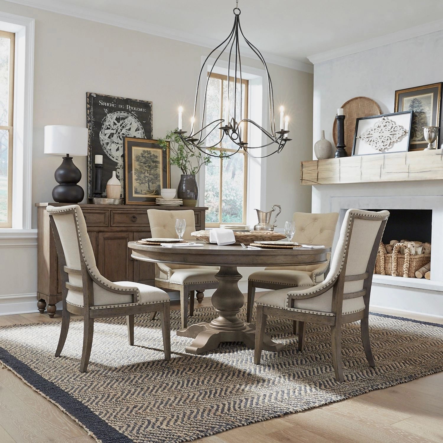 Americana Farmhouse 5 Piece Pedestal Table Set image