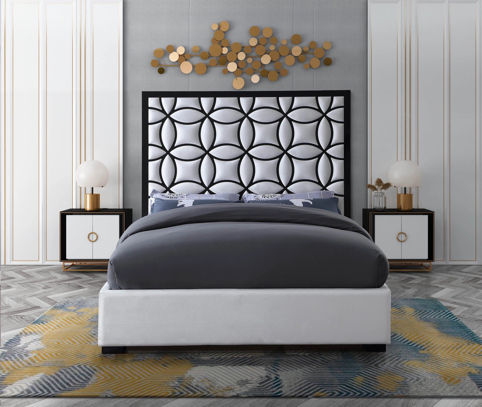 Taj White Velvet Queen Bed