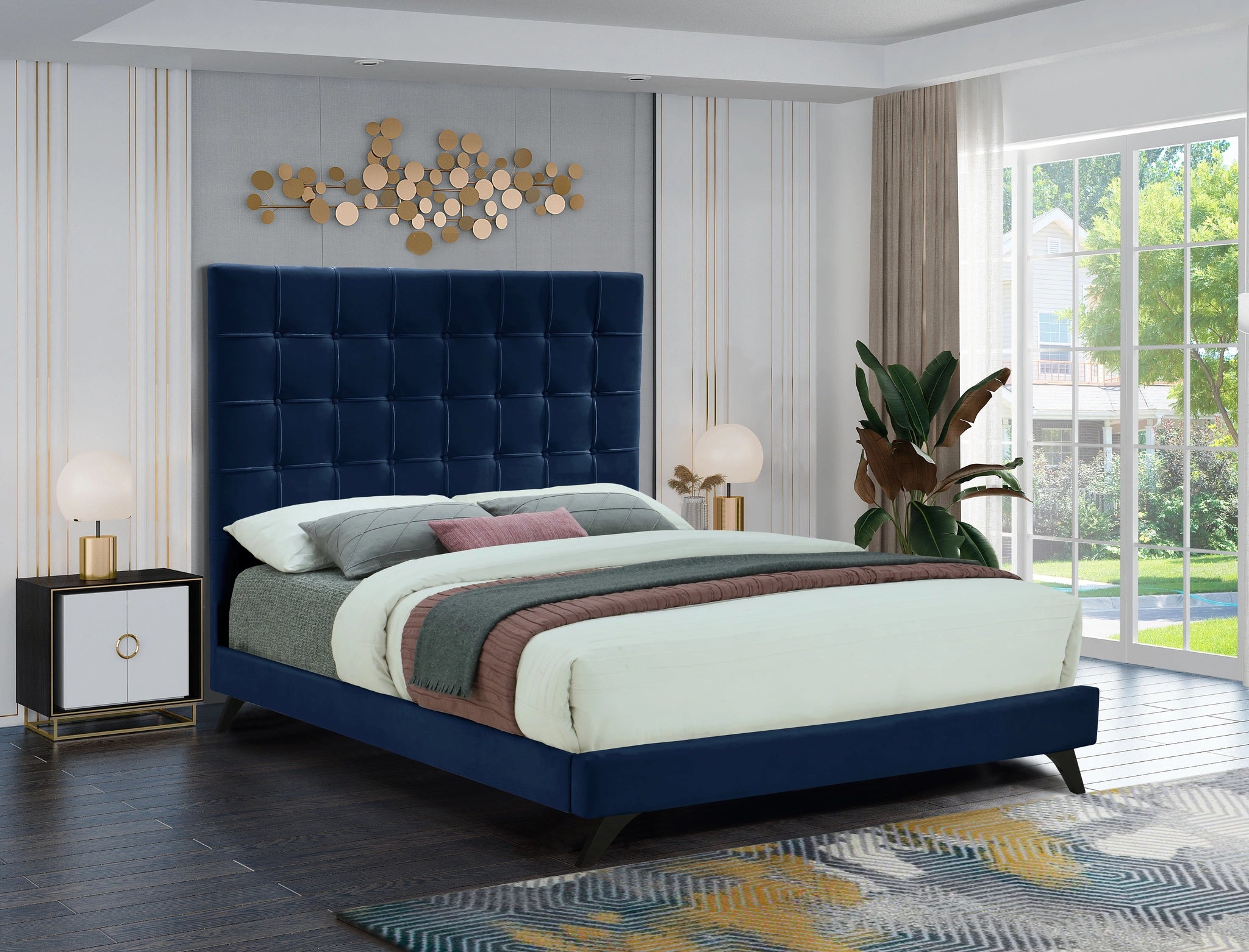 Elly Navy Velvet King Bed
