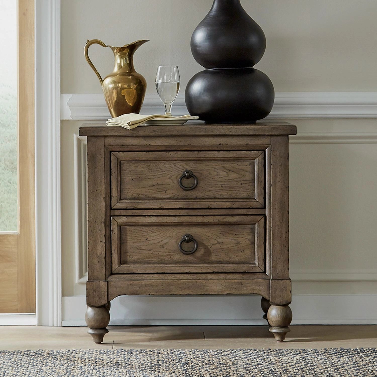 Americana Farmhouse 2 Drawer Nightstand in Dusty Taupe and Black image