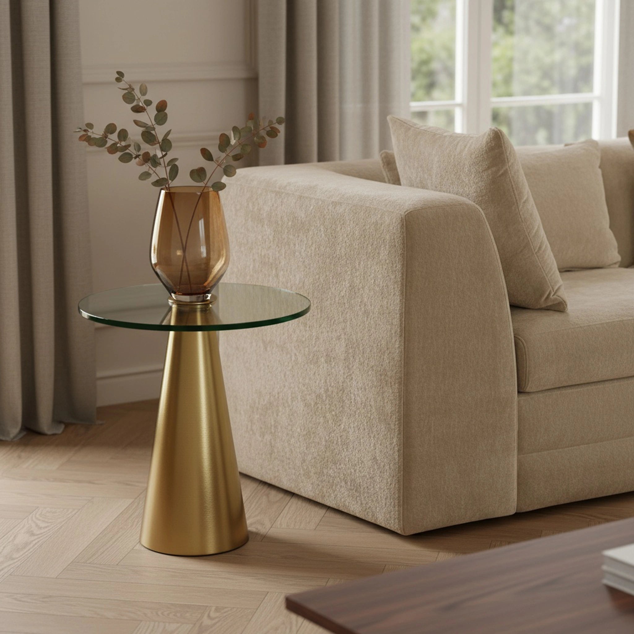 Glassimo Brushed Gold End Table