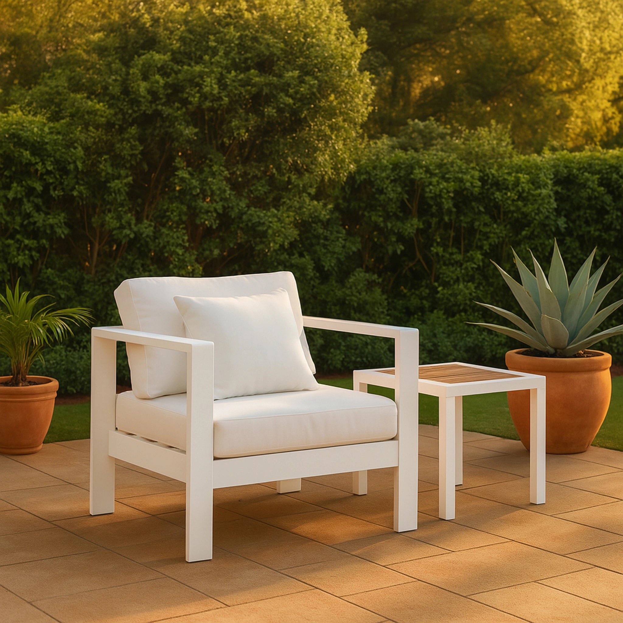 Nizuc White Waterproof Fabric Outdoor Patio Aluminum Arm Chair