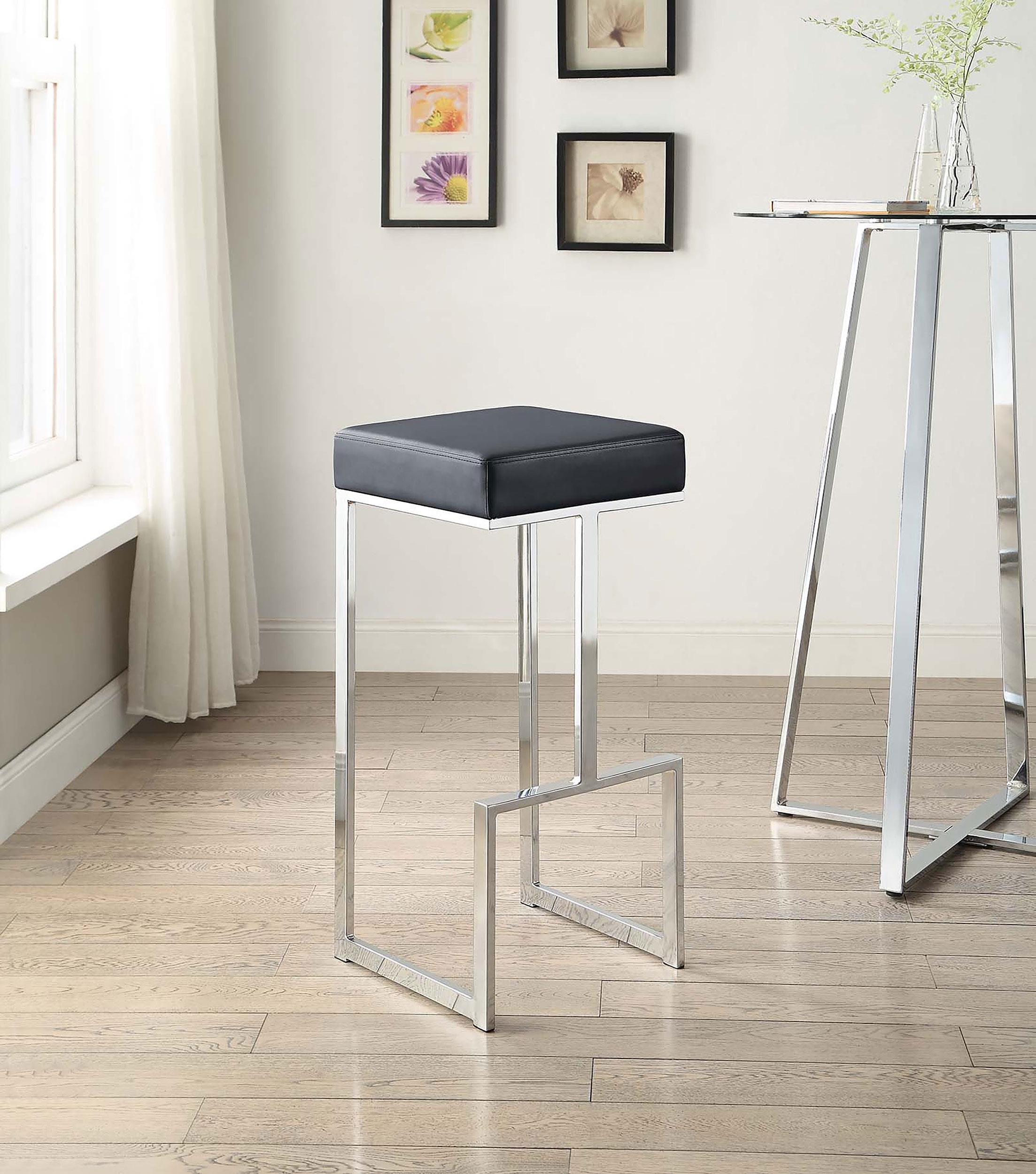 Gervase Square Bar Stool Black and Chrome - Luxury Home Furniture (MI)