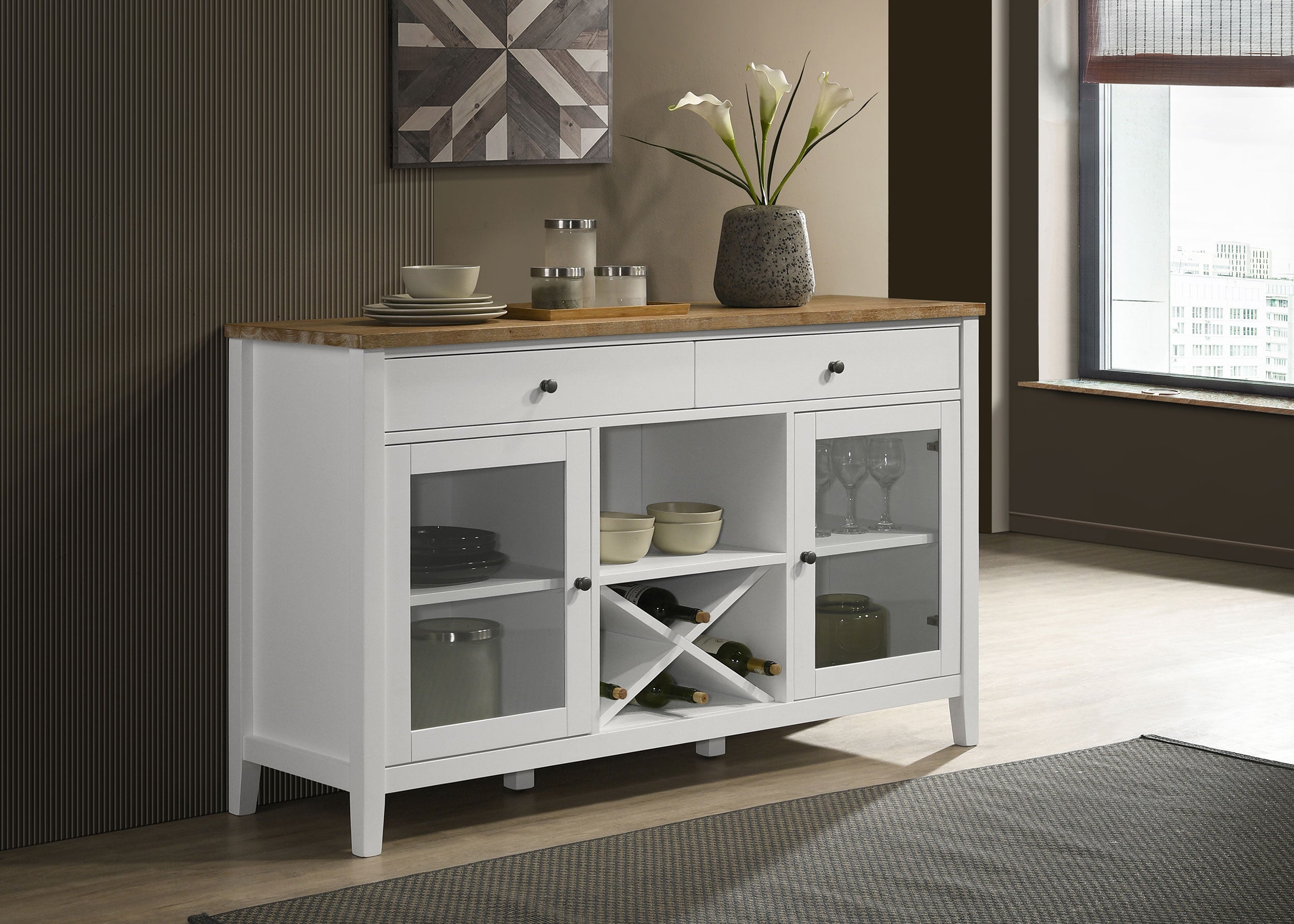 Hollis 2-door Dining Sideboard with Drawers Brown and White - Luxury Home Furniture (MI)