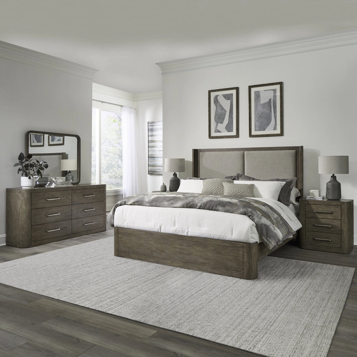 South Bend King California Shelter Bed, Dresser & Mirror, Night Stand image