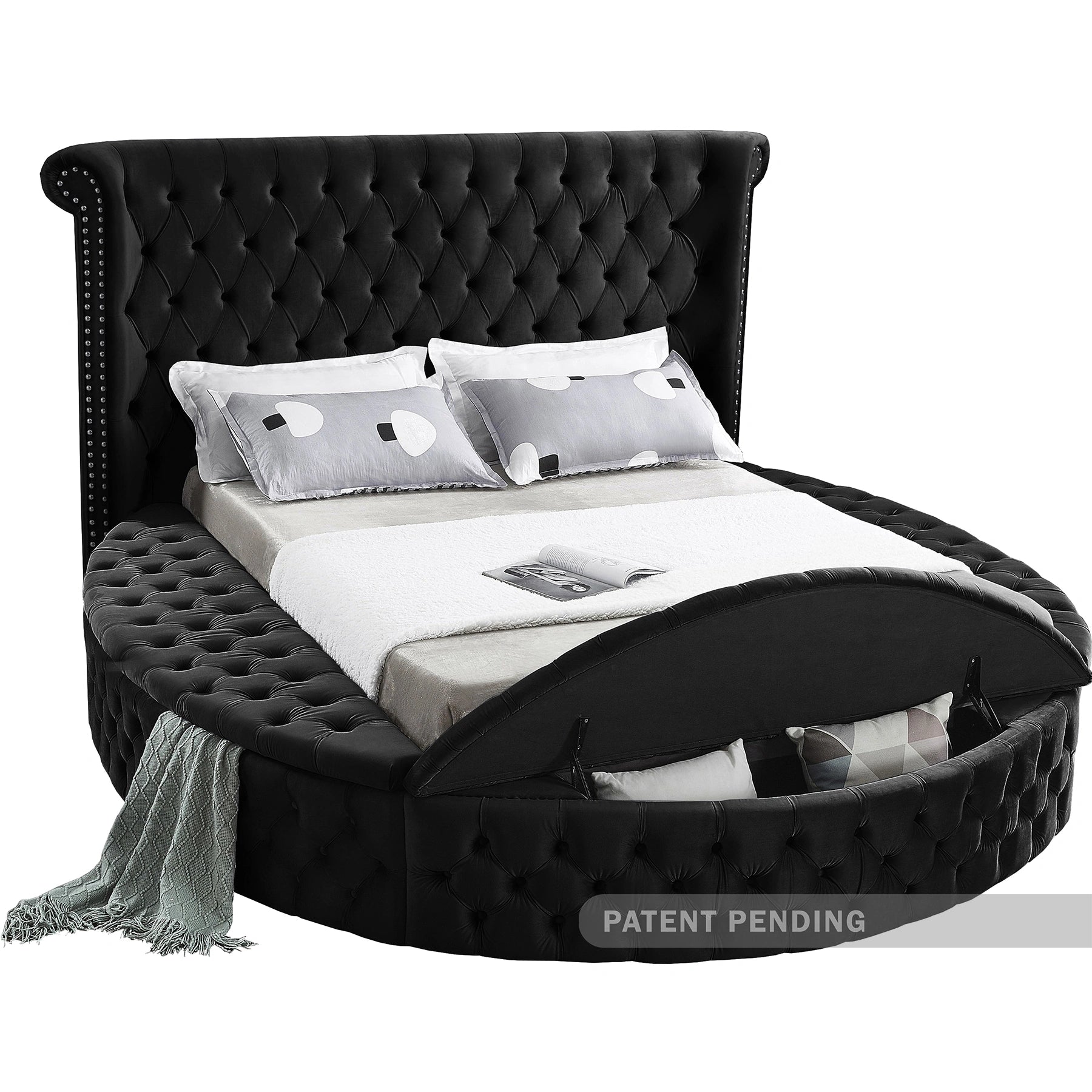 Luxus Black Velvet Queen Bed (3 Boxes)