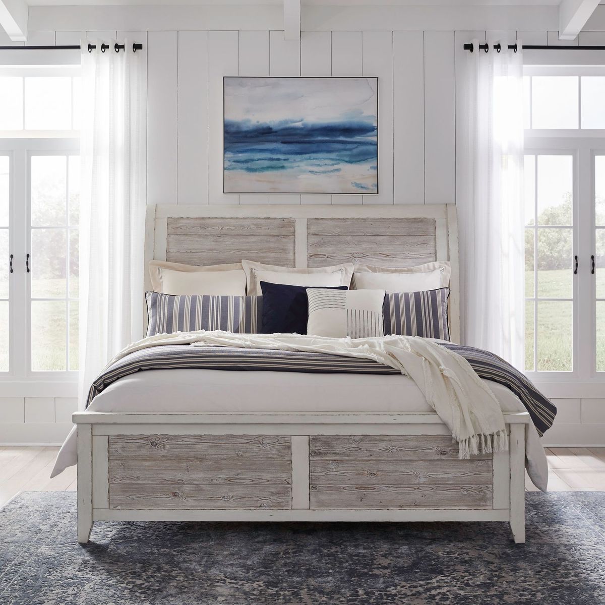 Liberty Furniture Backroads King Sleigh Bed in Weathered White/Parchment Brown image