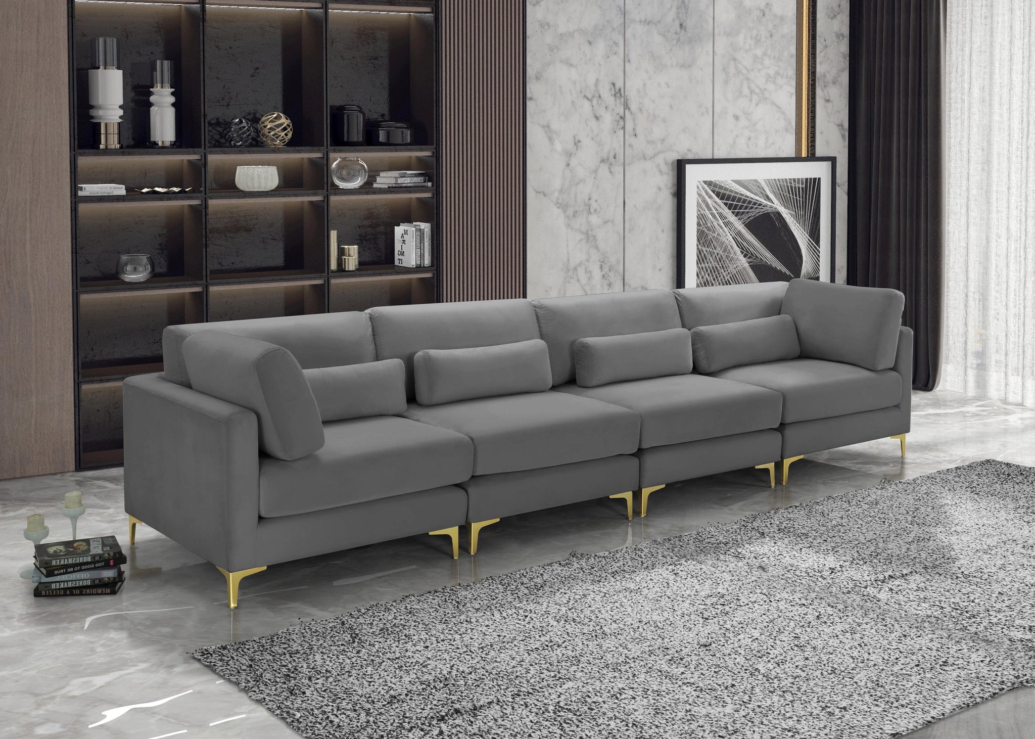 Julia Grey Velvet Modular Sofa (4 Boxes)