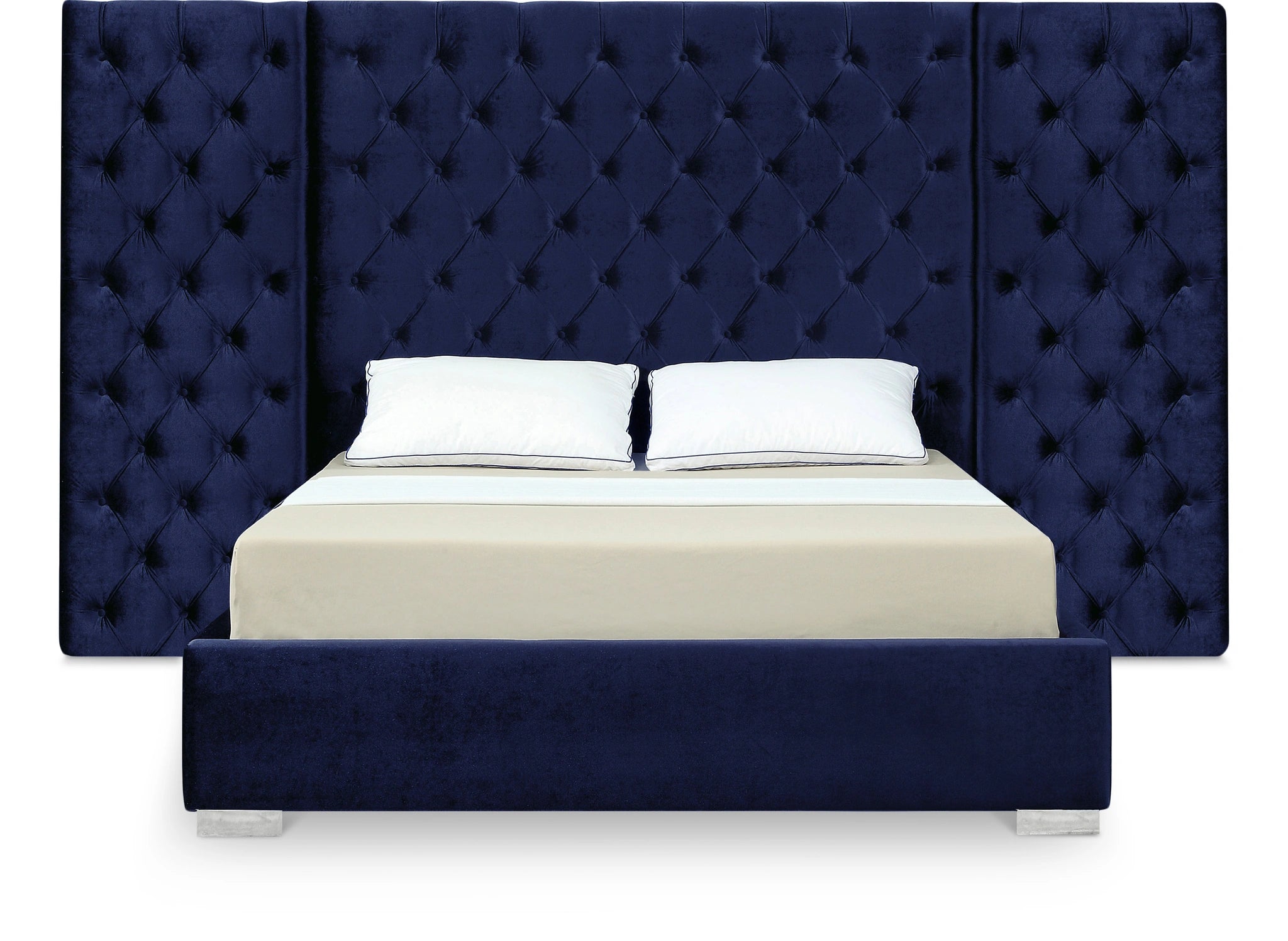 Grande Navy Velvet Queen Bed (3 Boxes)