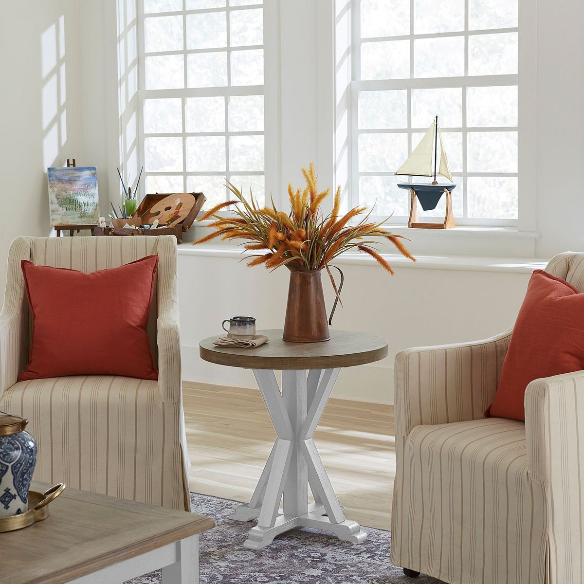 Liberty Furniture Summerville Round End Table in Soft White Wash - Luxury Home Furniture (MI)