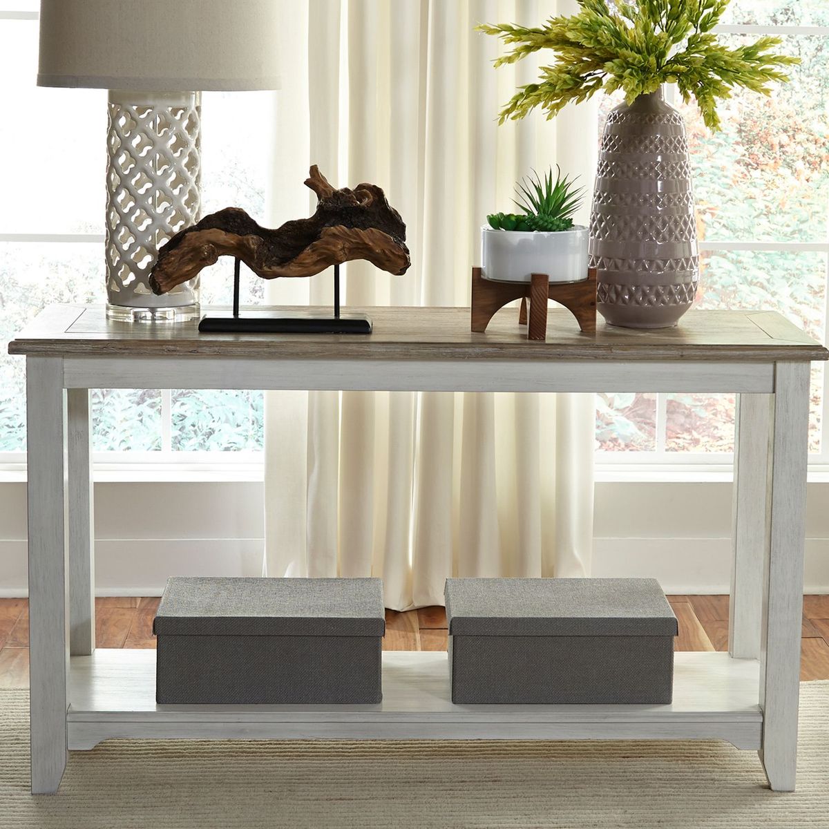 Liberty Furniture Summerville Sofa Table in Soft White Wash - Luxury Home Furniture (MI)