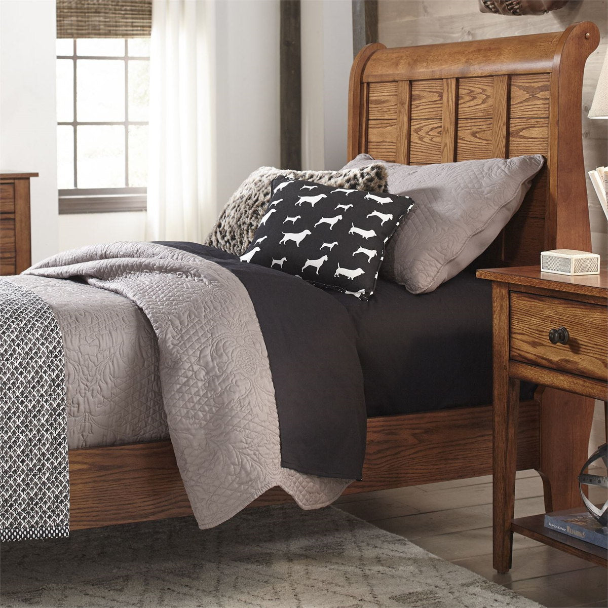 Liberty Furniture Grandpa's Cabin Youth Twin Sleigh Bed in Aged Oak - Luxury Home Furniture (MI)