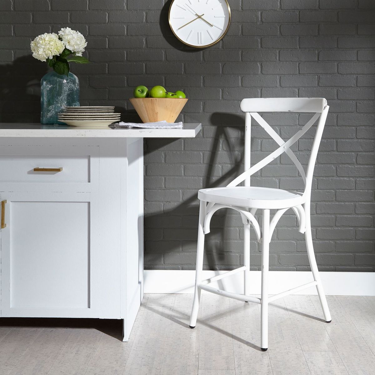 Liberty Furniture Vintage Series X Back Counter Chair in Antique White (Set of 2)