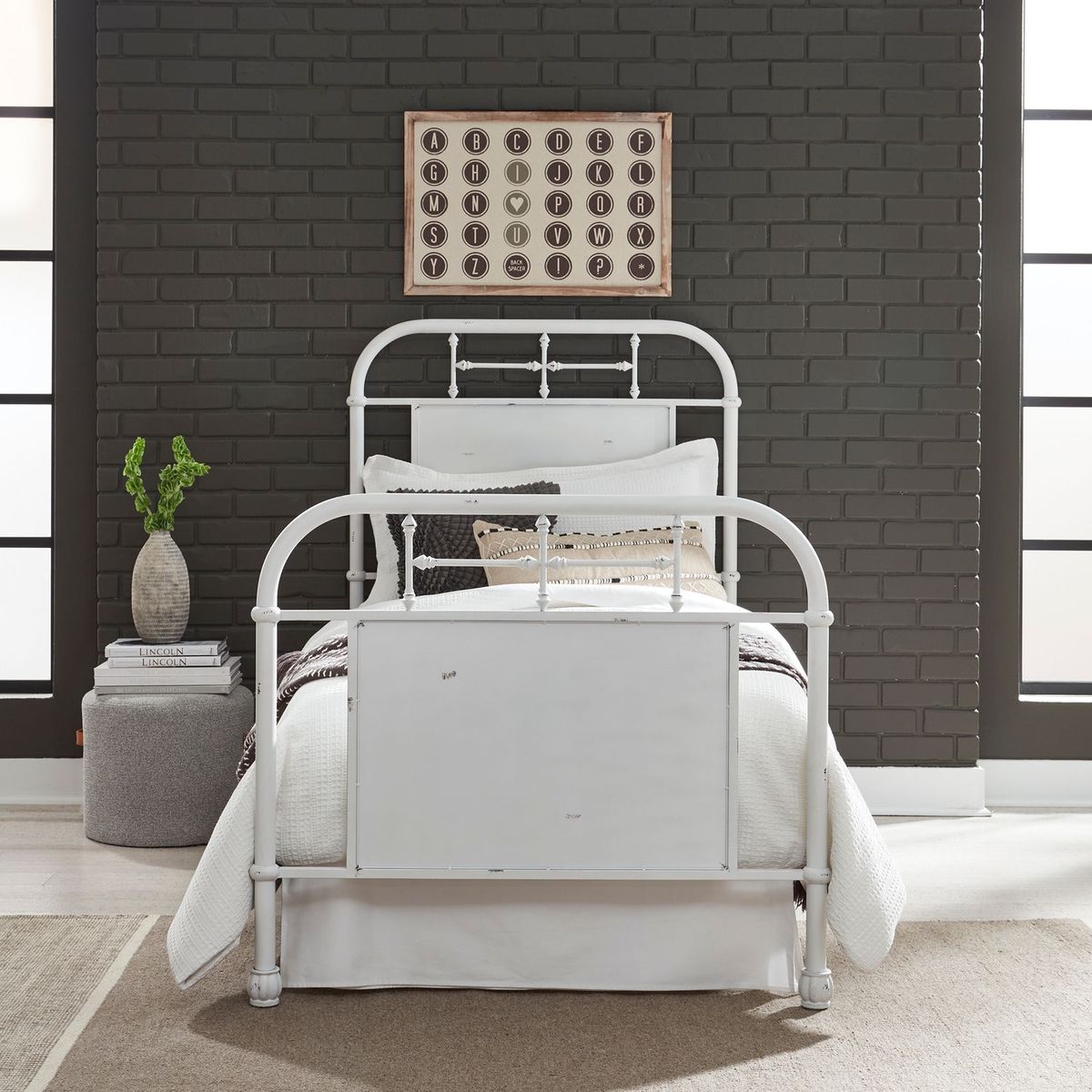 Liberty Furniture Vintage Series Full Metal Bed in Antique White - Luxury Home Furniture (MI)