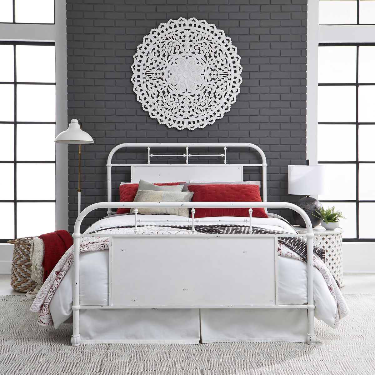 Liberty Furniture Vintage Series King Metal Bed in Antique White - Luxury Home Furniture (MI)
