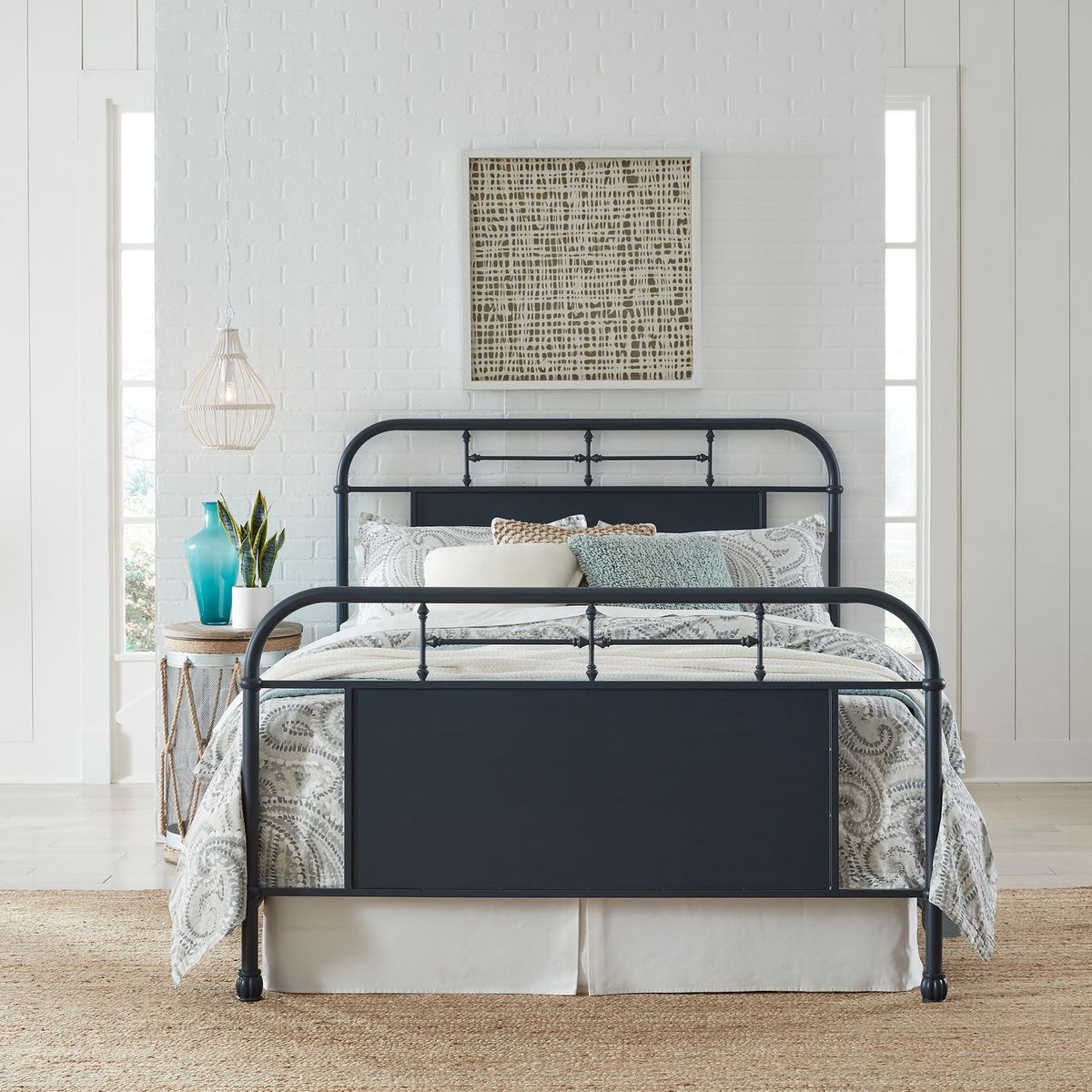Liberty Furniture Vintage Series King Metal Bed in Navy - Luxury Home Furniture (MI)