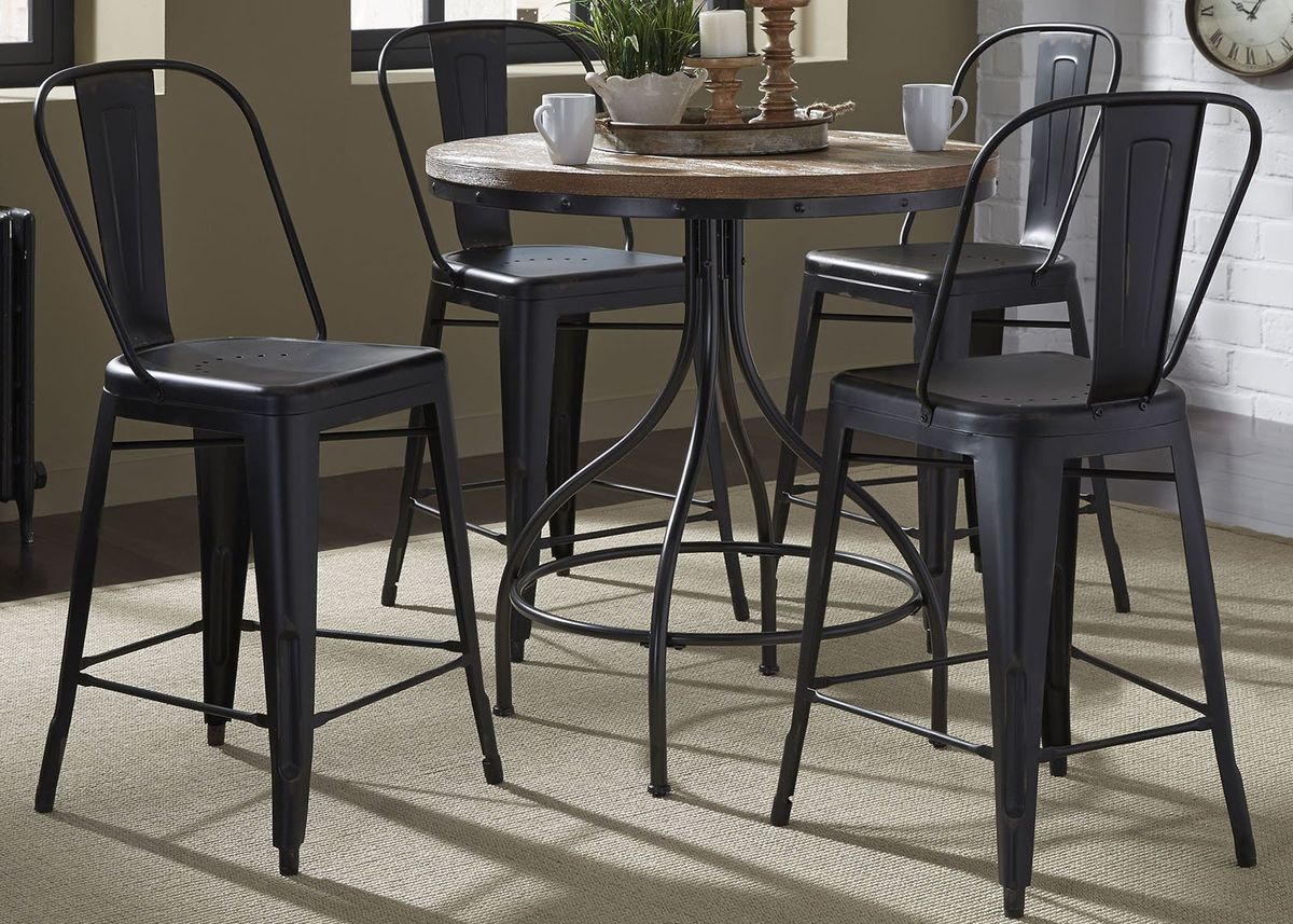 Liberty Furniture Vintage Dining Series Bow Back Counter Chair in Black (Set of 2)