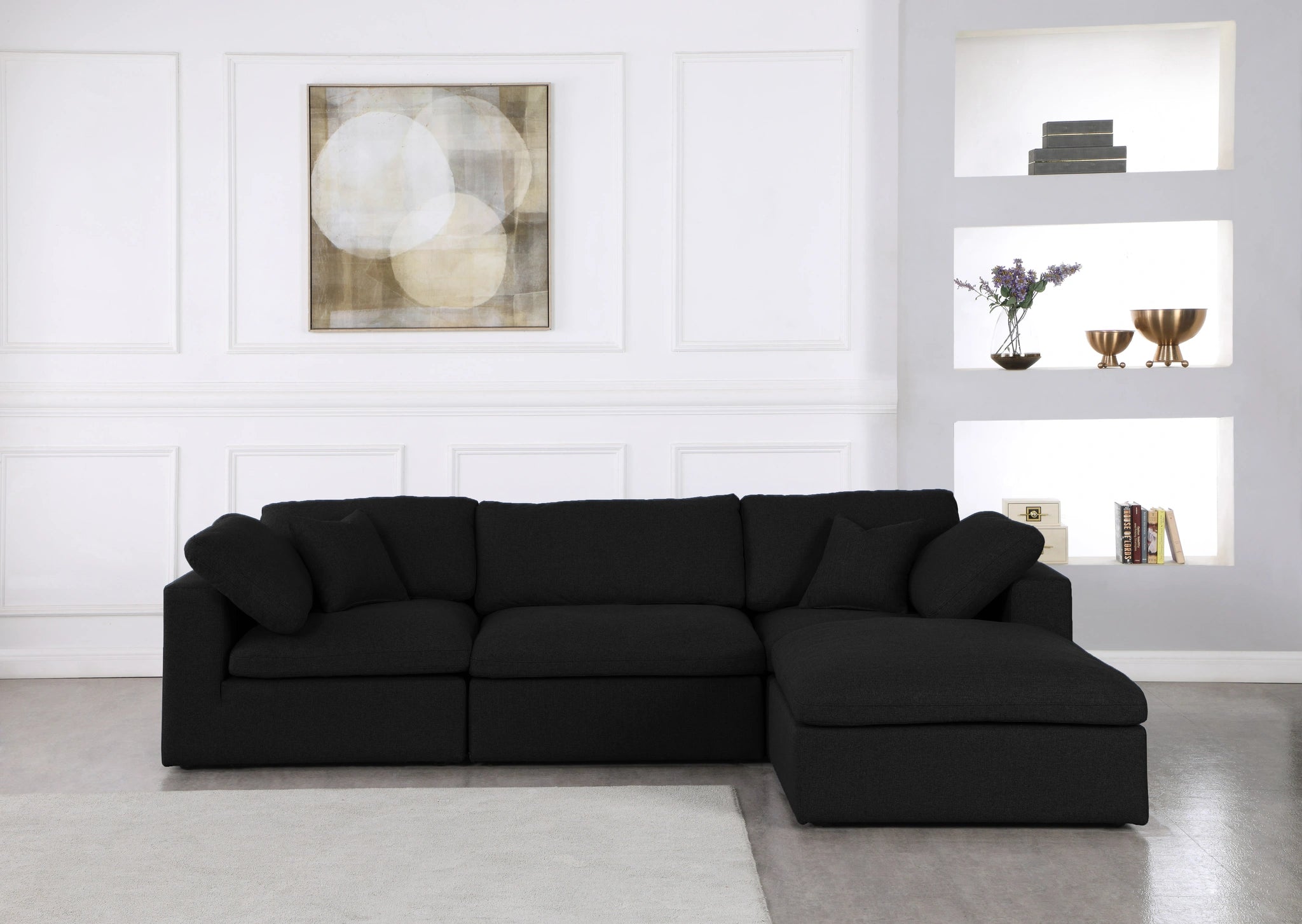 Serene Black Linen Fabric Deluxe Cloud Modular Sectional