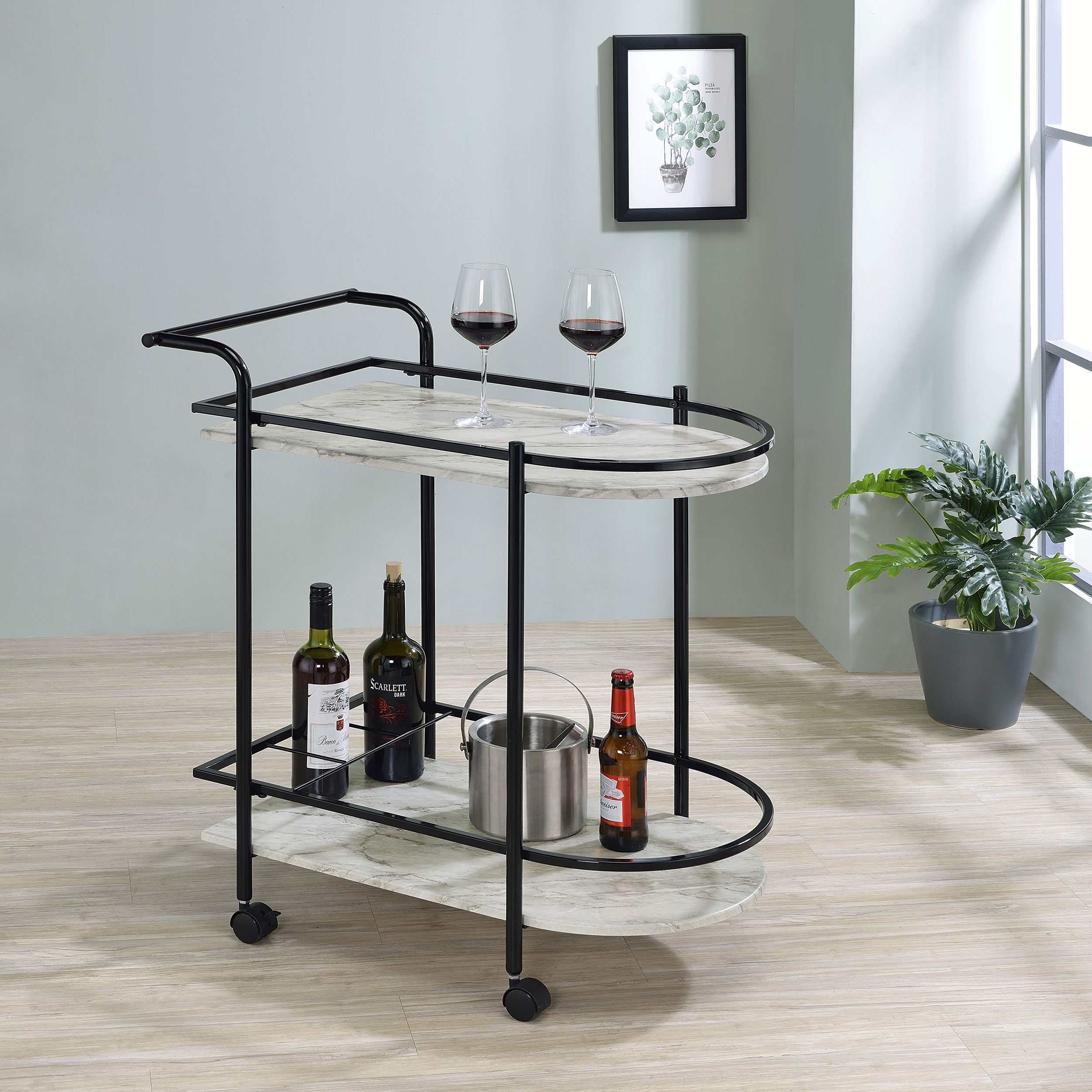 Desiree 2-tier Bar Cart with Casters Black - Luxury Home Furniture (MI)