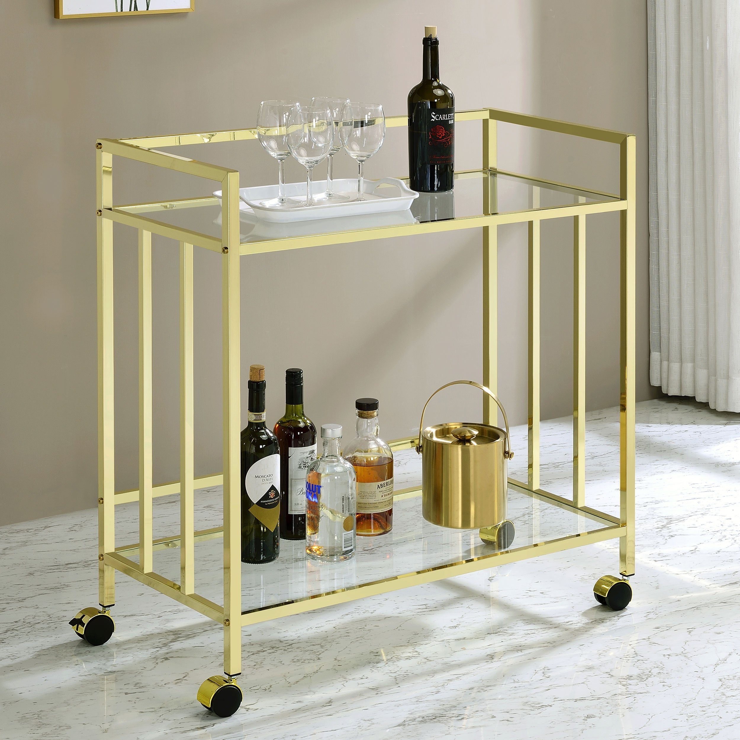 Cara Rectangular Glass Bar Cart - Luxury Home Furniture (MI)