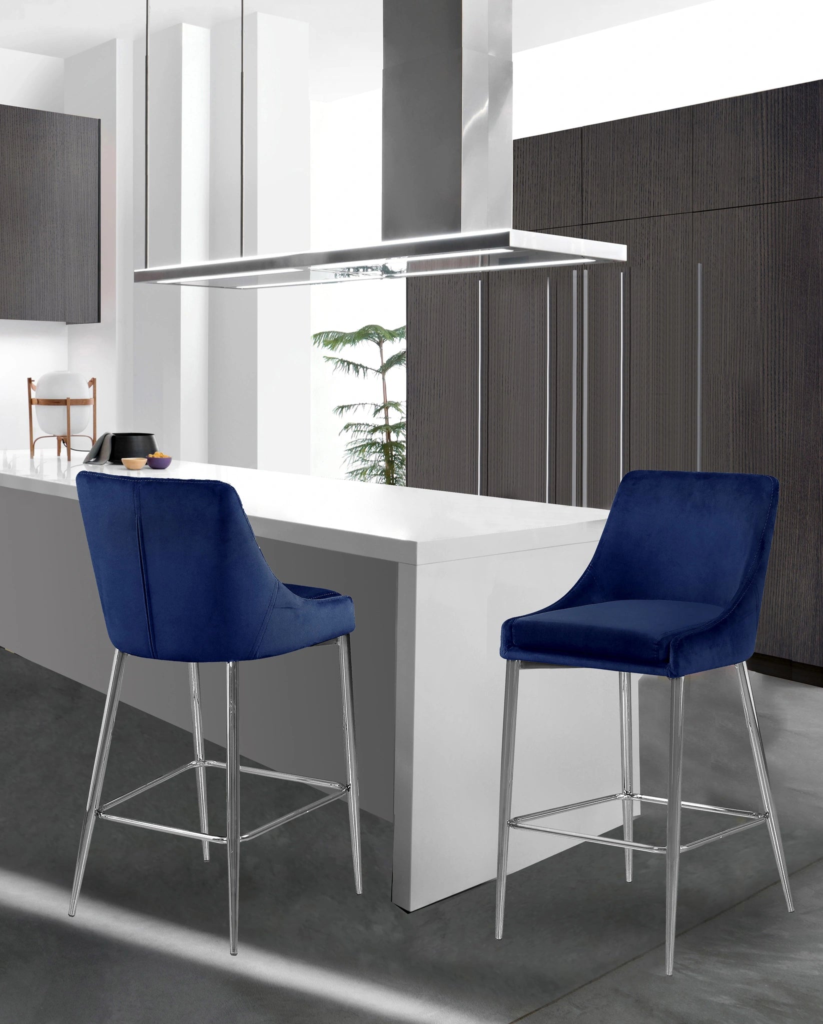 Karina Navy Velvet Stool