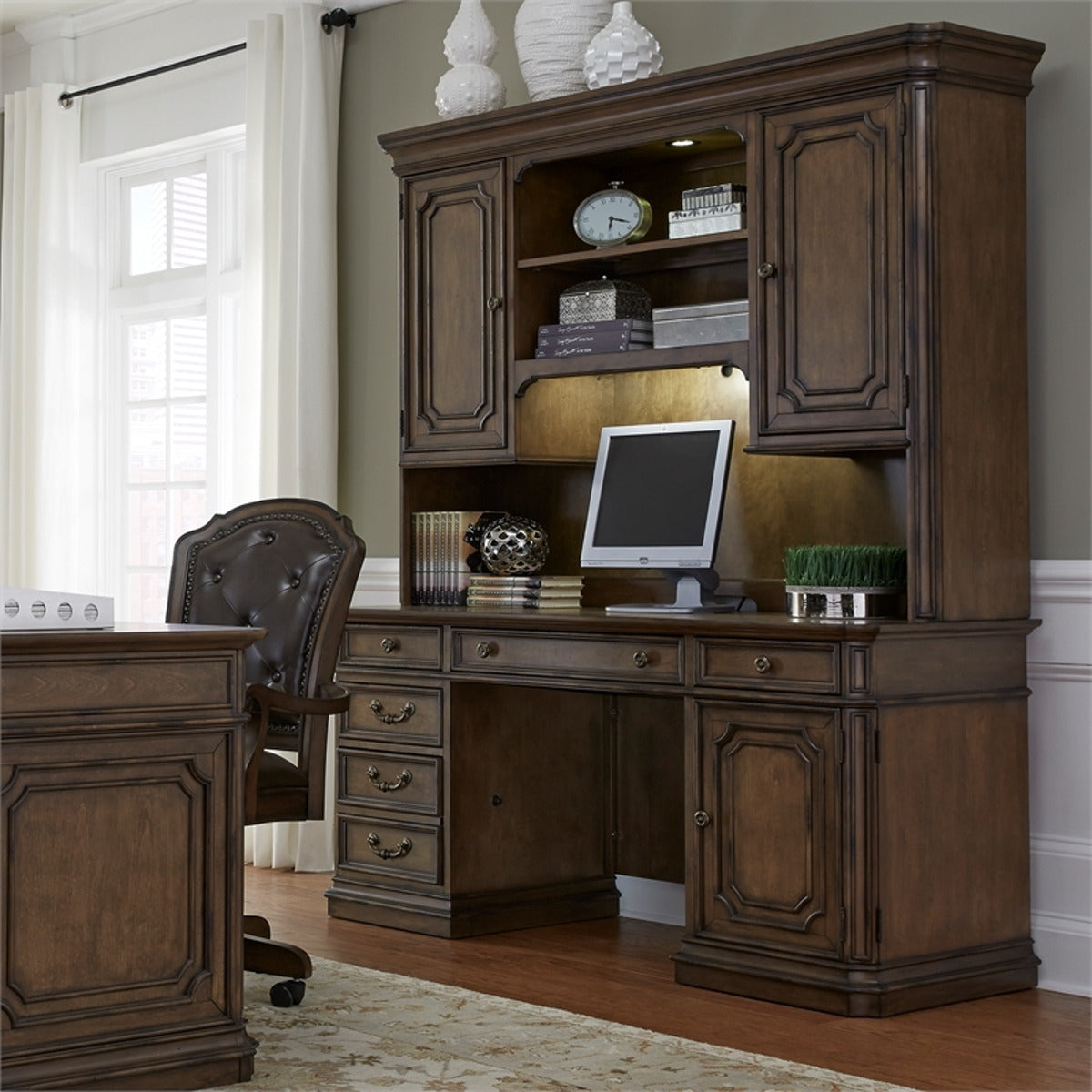 Liberty Amelia Jr Executive Credenza with Hutch in Antique Toffee - Luxury Home Furniture (MI)