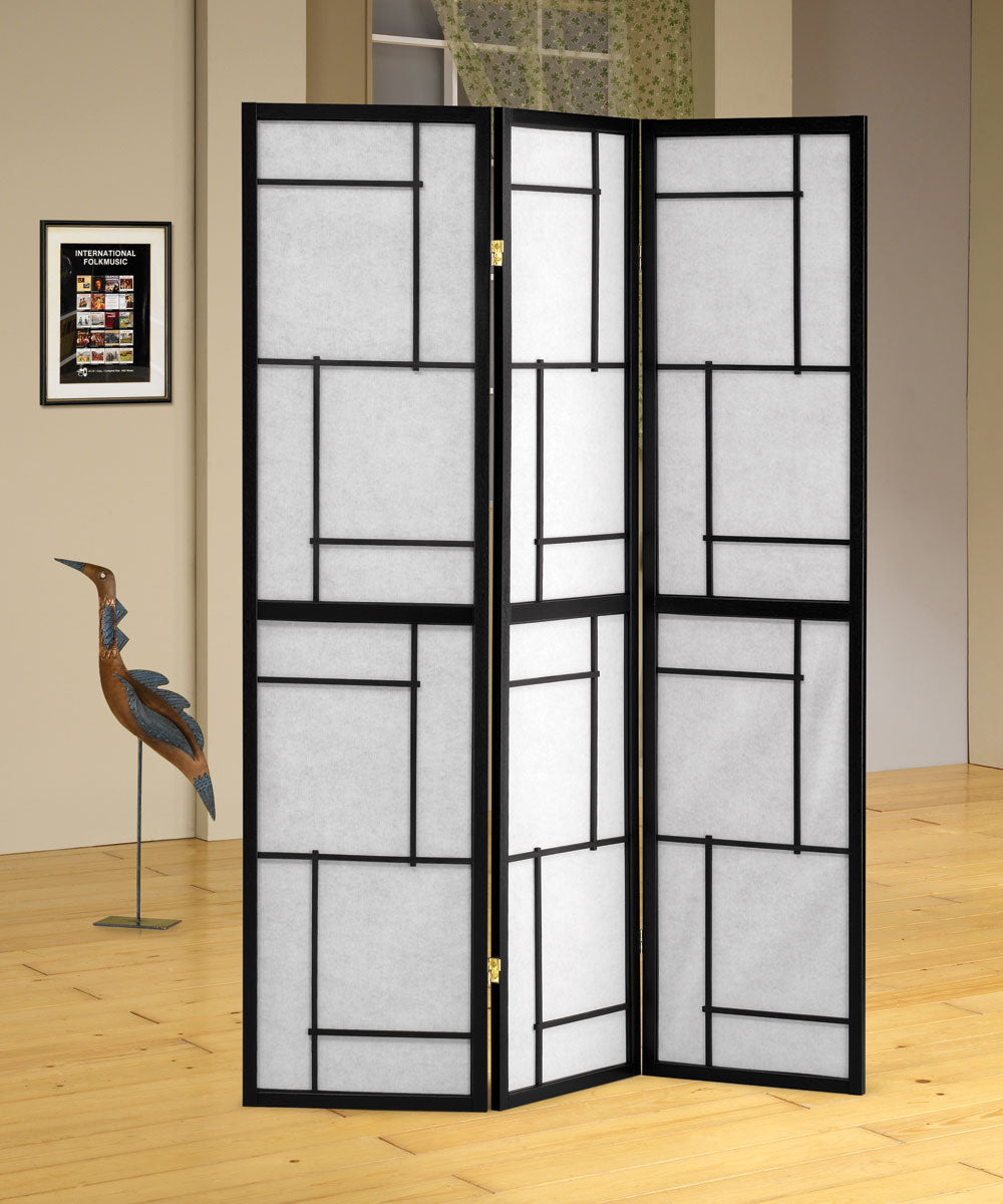 Damis 3-panel Folding Floor Screen Black and White