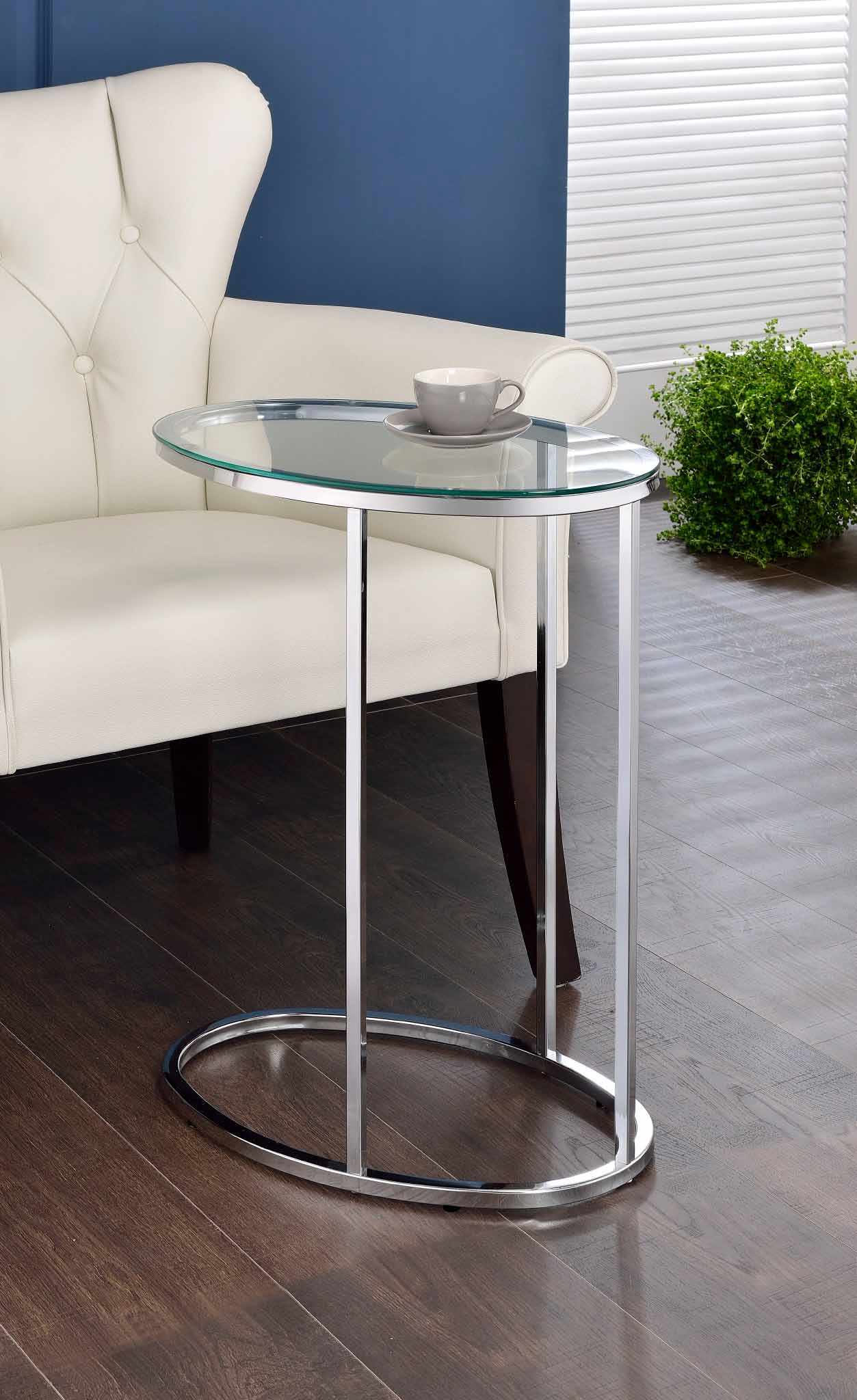 Kyle Oval Snack Table Chrome and Clear - Luxury Home Furniture (MI)