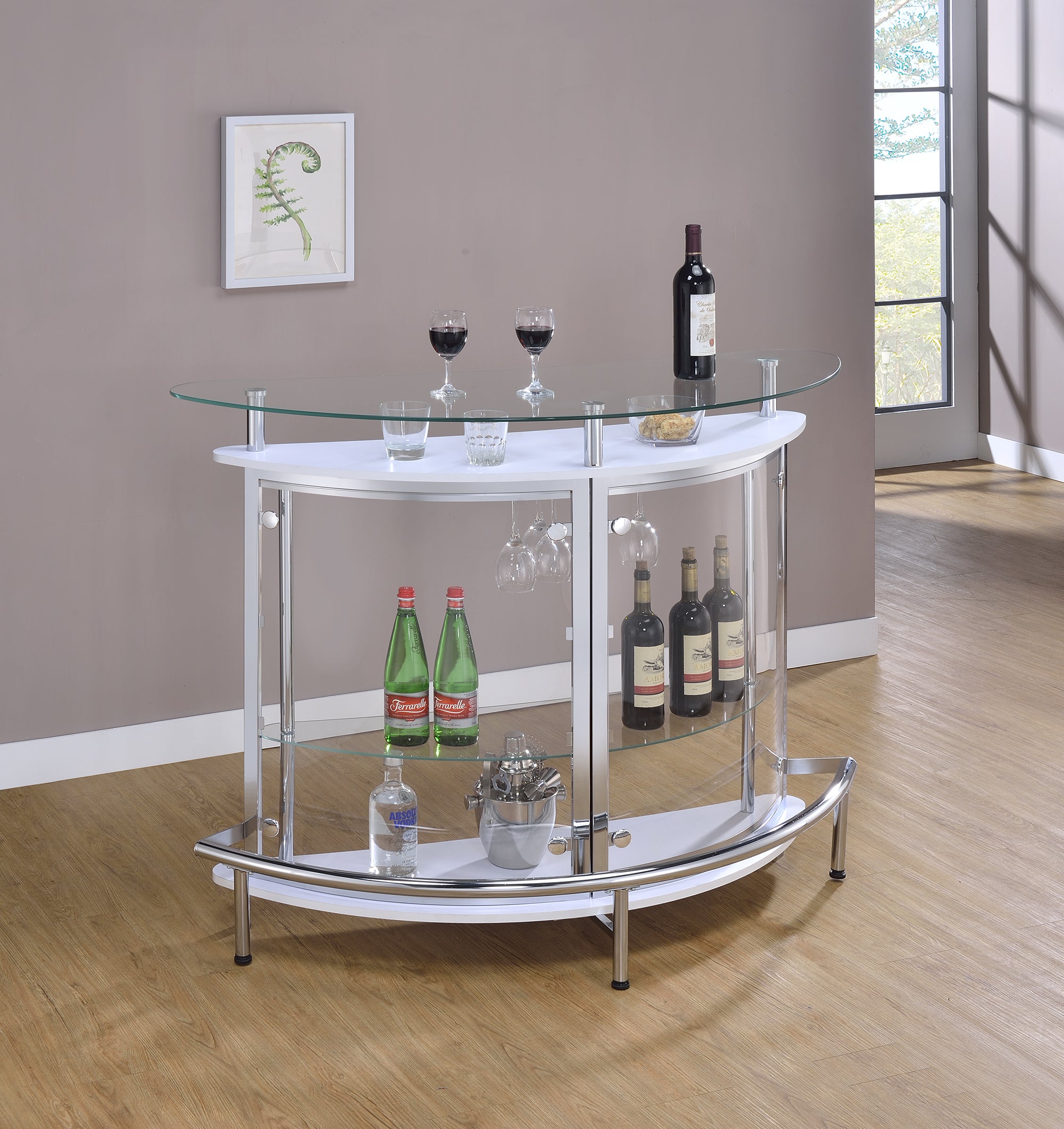 Amarillo 2-tier Bar Unit White and Chrome - Luxury Home Furniture (MI)