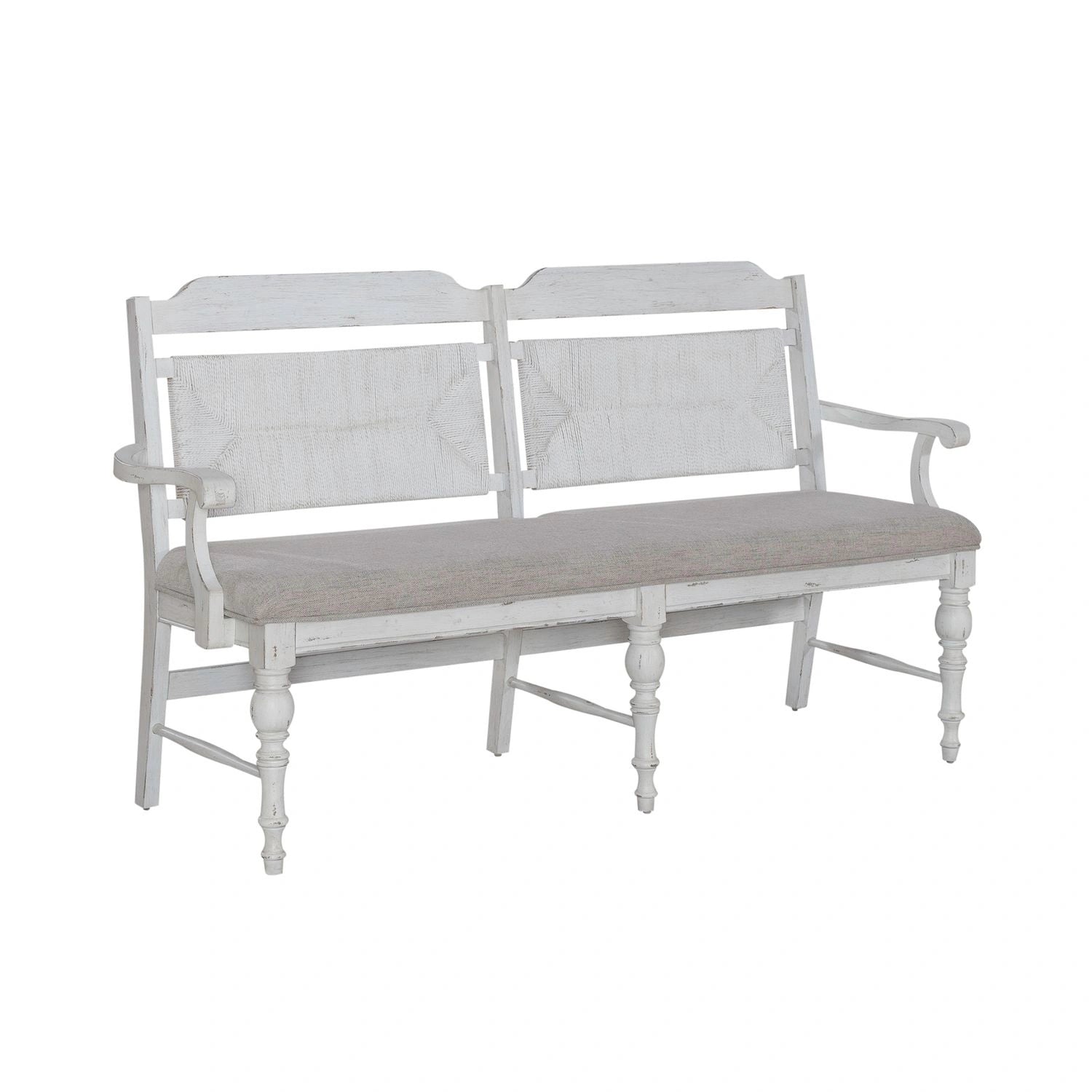 River Place Panel Back Bench in Riverstone White & Tobacco image