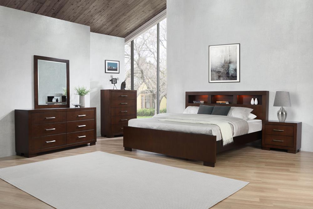 Jessica Bedroom Set with Bookcase Headboard Cappuccino - Luxury Home Furniture (MI)