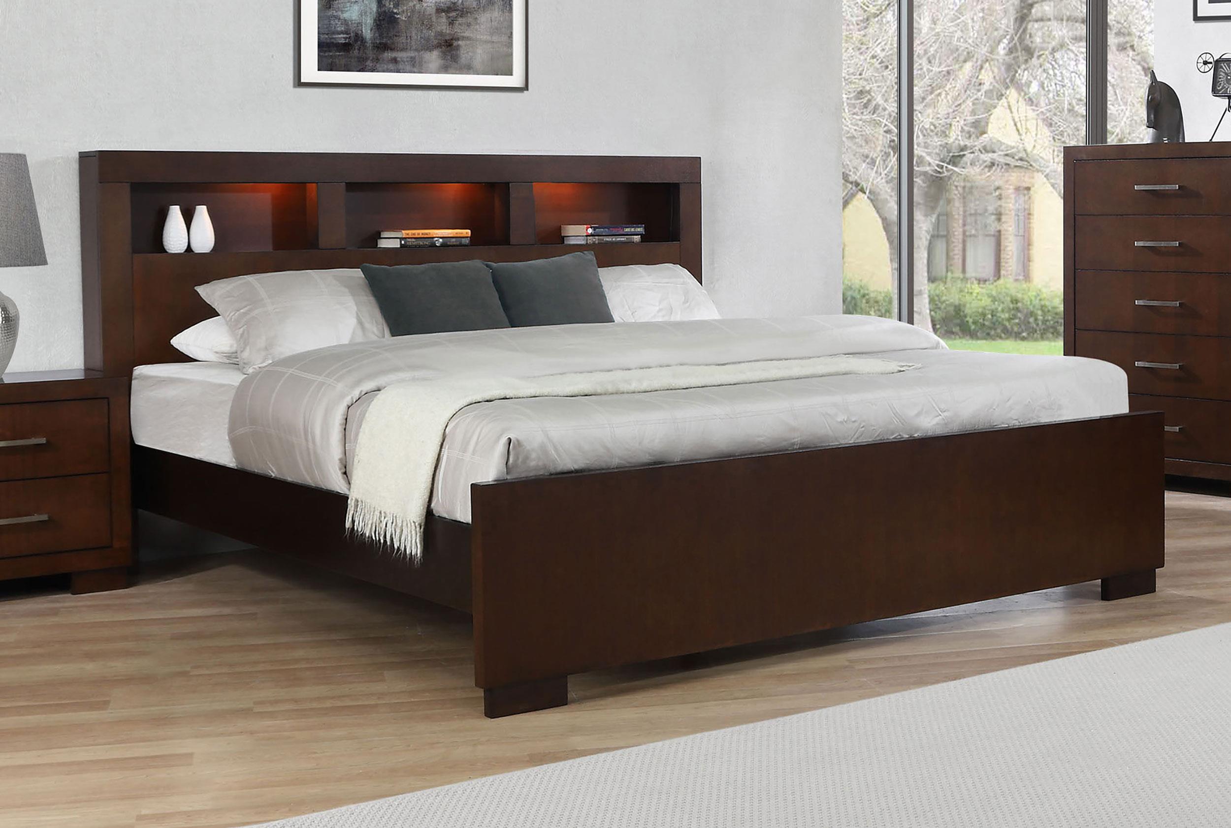Jessica California King, E.king, & Queen Bed with Storage Headboard Cappuccino - Luxury Home Furniture (MI)