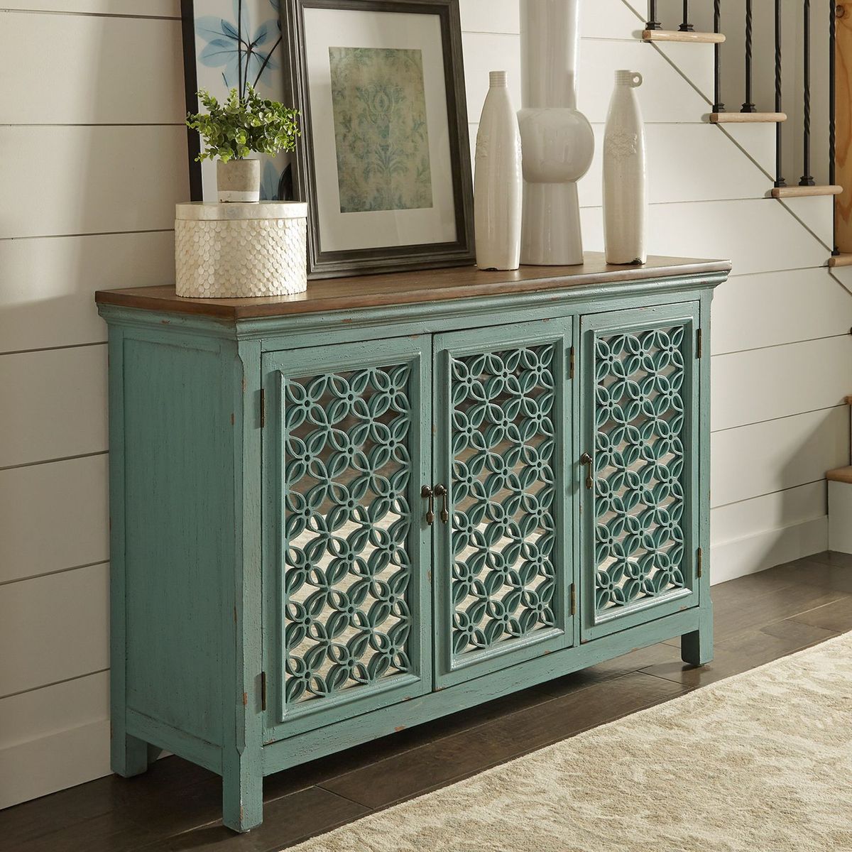 Liberty Furniture Kensington 3 Door Accent Cabinet in Turquoise - Luxury Home Furniture (MI)