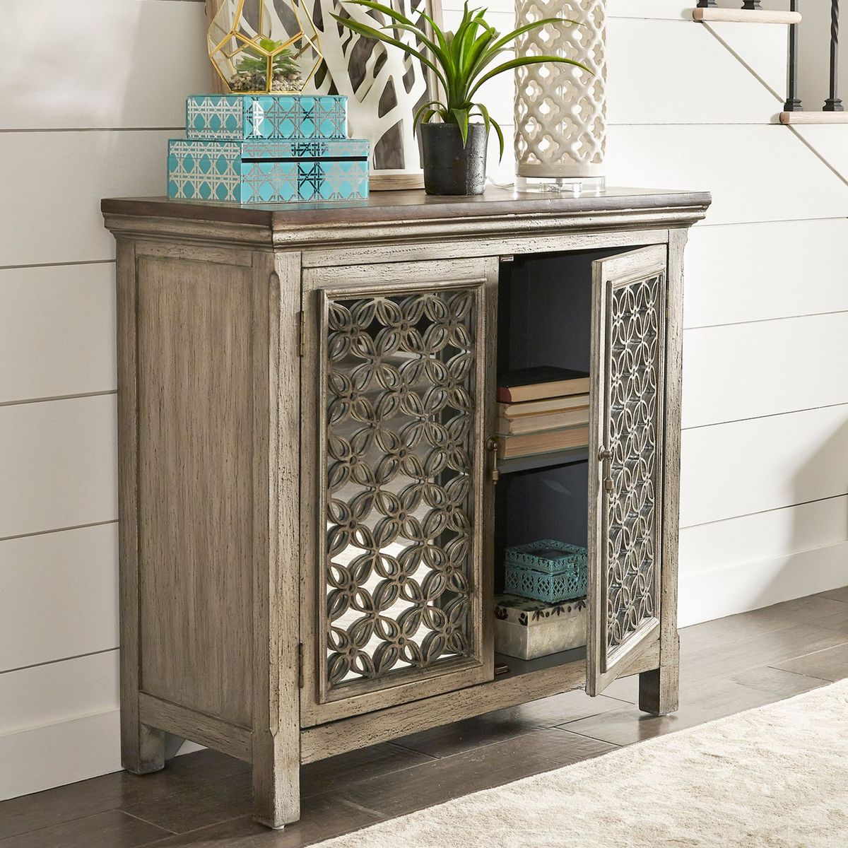 Liberty Furniture Westridge 2 Door Accent Cabinet in Wire Brushed Gray and White - Luxury Home Furniture (MI)