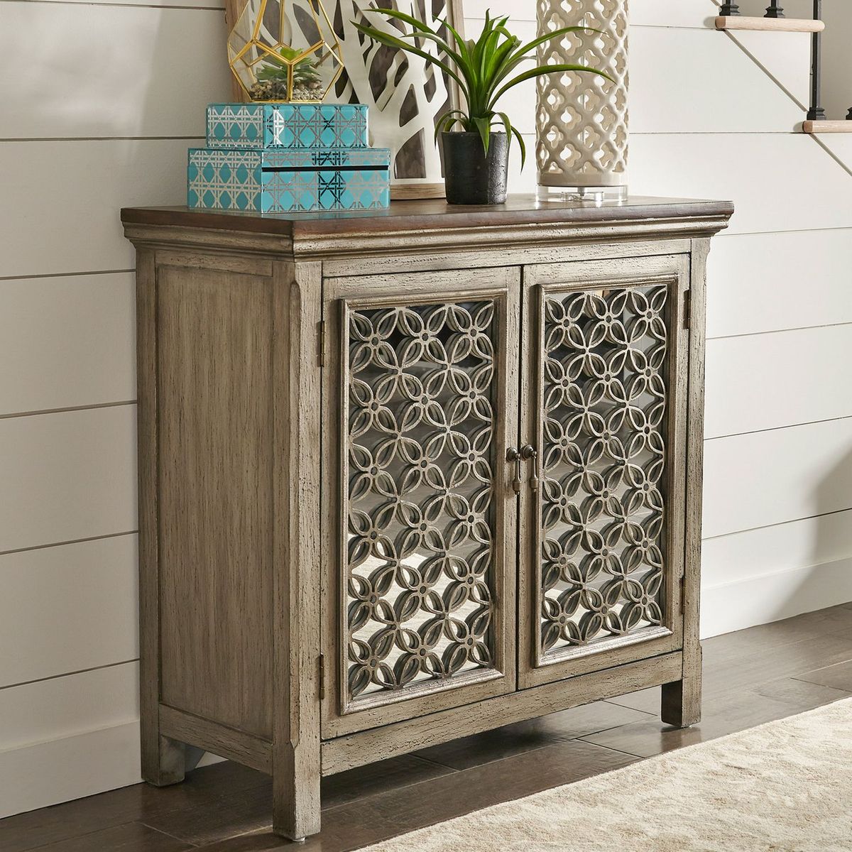 Liberty Furniture Westridge 2 Door Accent Cabinet in Wire Brushed Gray and White - Luxury Home Furniture (MI)