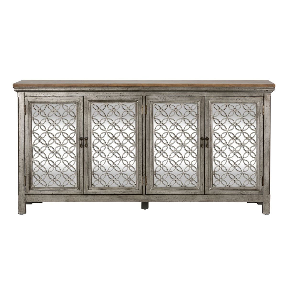 Liberty Furniture Westridge 4 Door Accent Cabinet in Wire Brushed Gray and White image