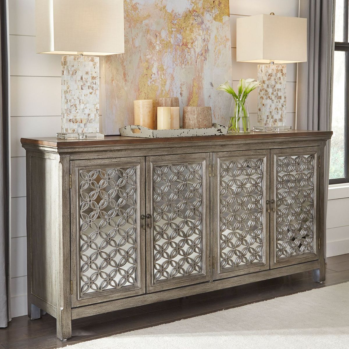 Liberty Furniture Westridge 4 Door Accent Cabinet in Wire Brushed Gray and White - Luxury Home Furniture (MI)