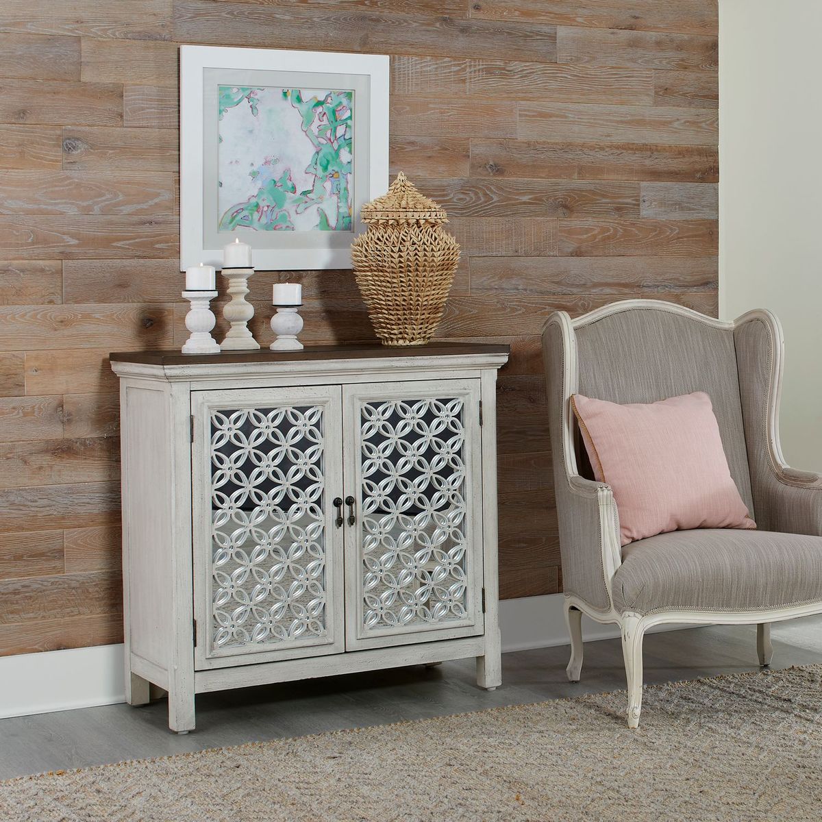 Liberty Furniture Westridge 2 Door Accent Cabinet in Wire Brushed Gray and White - Luxury Home Furniture (MI)