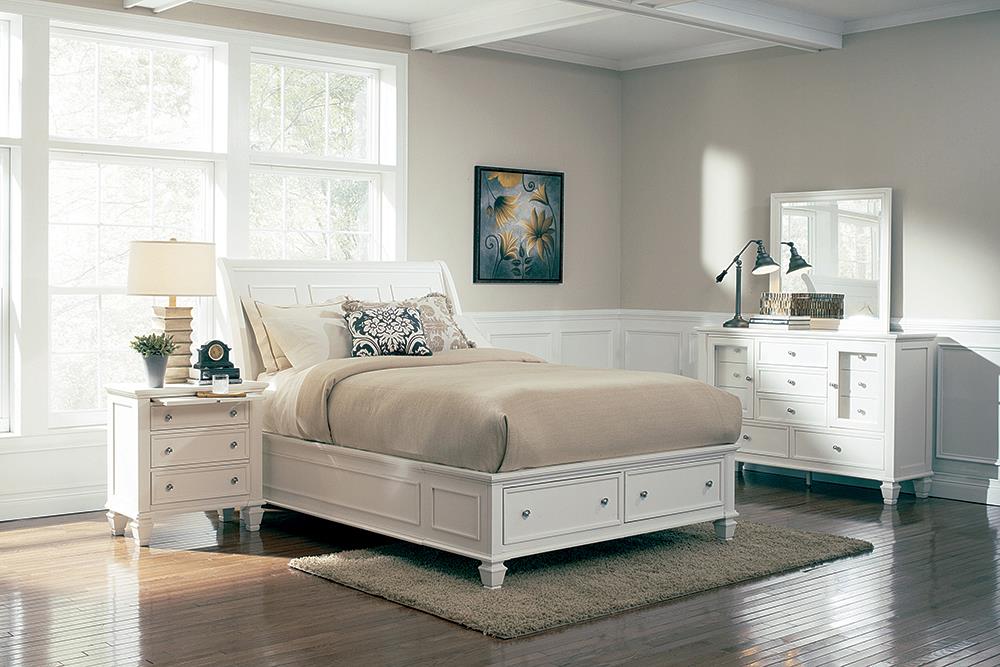 Sandy Beach 4 & 5 Piece Storage Bedroom Set with Sleigh Headboard E.King, Queen, & Cal.King - Luxury Home Furniture (MI)