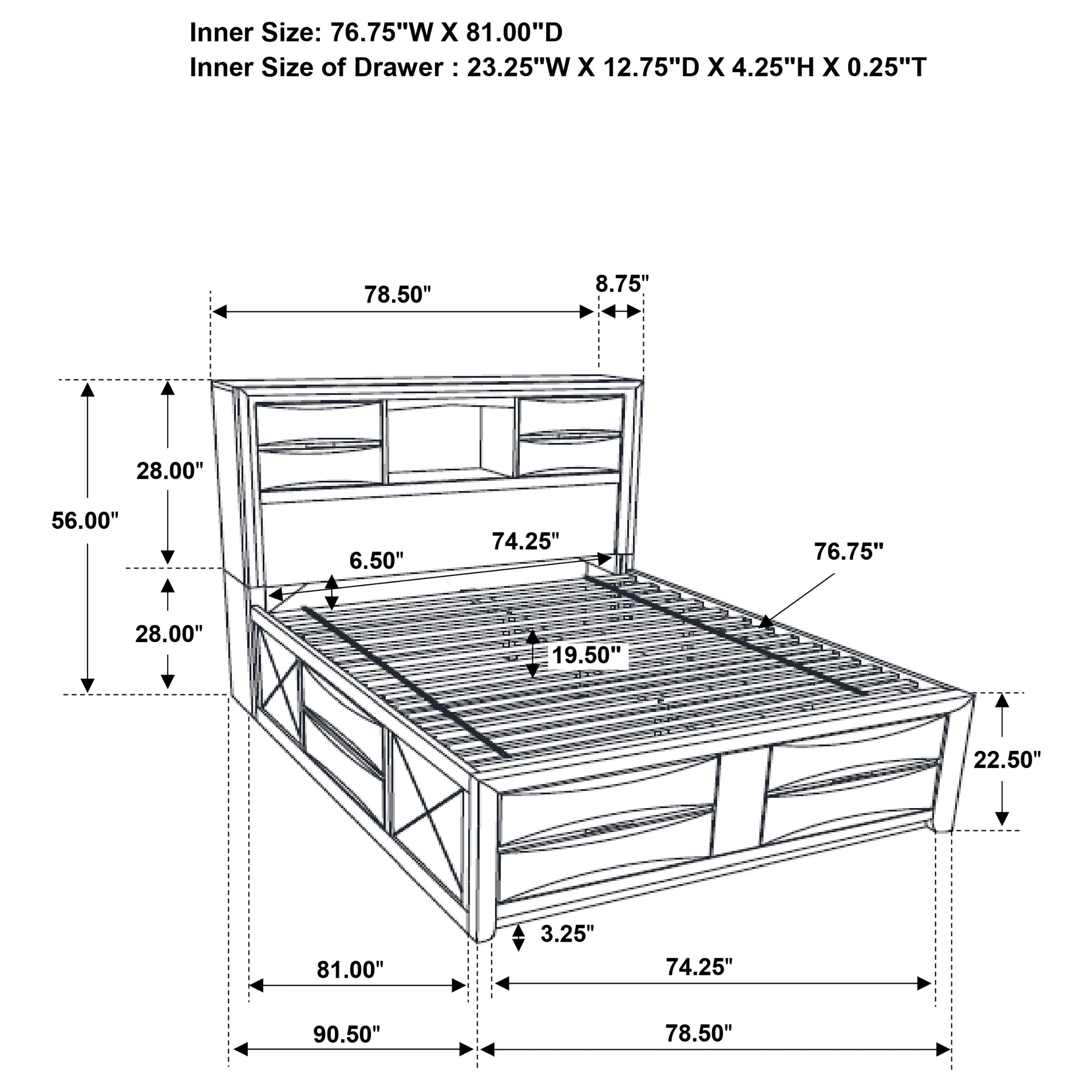 Briana Bookcase Platform Storage Bed - Luxury Home Furniture (MI)