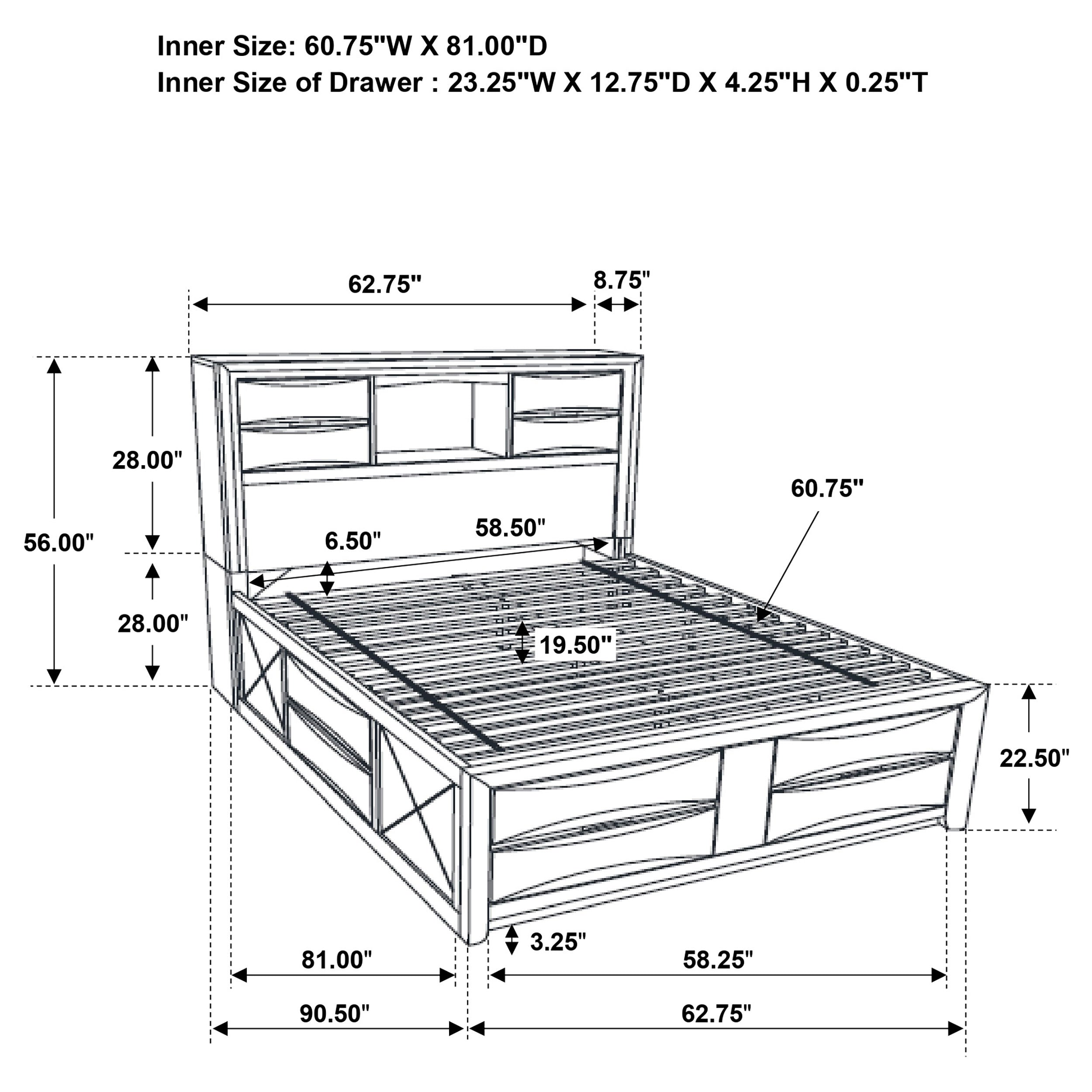 Briana Bookcase Platform Storage Bed - Luxury Home Furniture (MI)