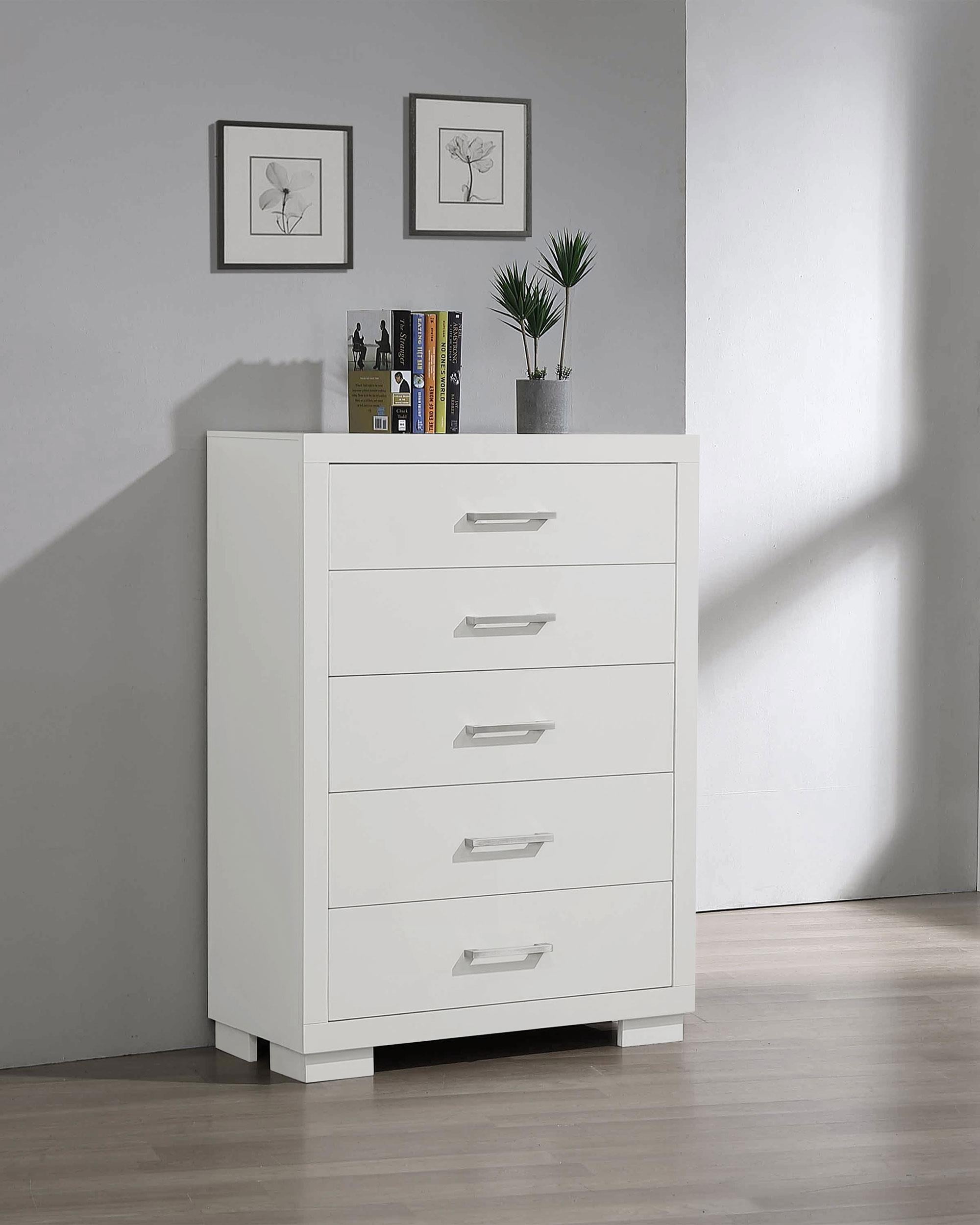 Jessica 5-drawer Chest White - Luxury Home Furniture (MI)