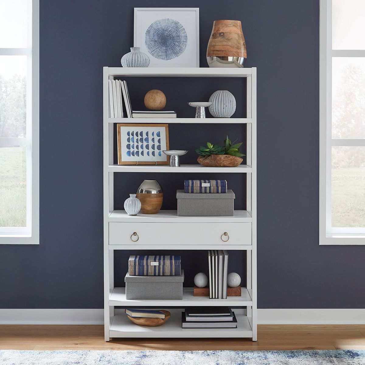 Liberty Furniture Midnight Accent Bookcase in Wire Brushed Denim - Luxury Home Furniture (MI)