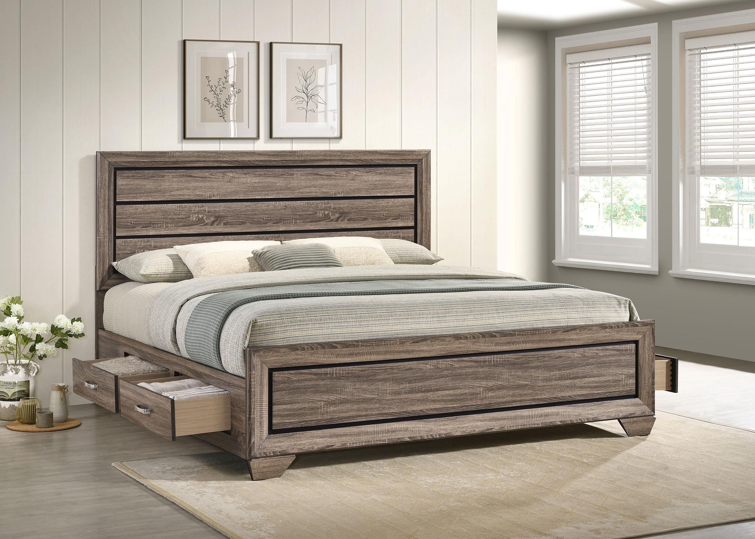 Kauffman California King, Eastren King & Queen Storage Bed Washed Taupe - Luxury Home Furniture (MI)