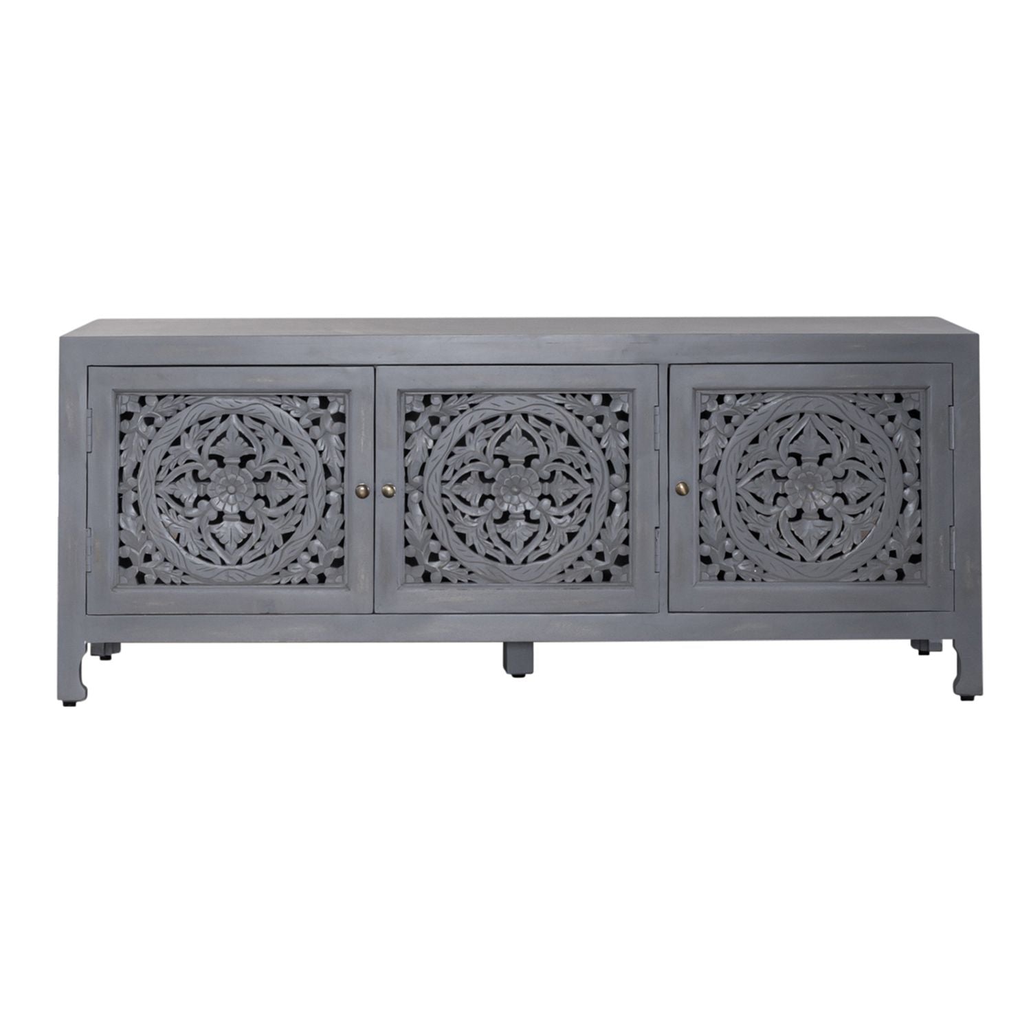 Marisol 65 Inch 3 Door Accent TV Stand in Weathered Honey and Soft Wash Gray - Luxury Home Furniture (MI)