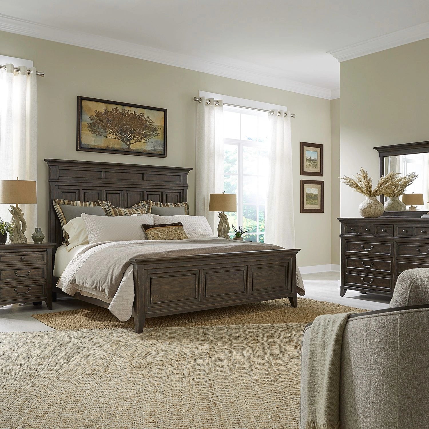 Paradise Valley King Panel Bed, Dresser & Mirror, Night Stand image