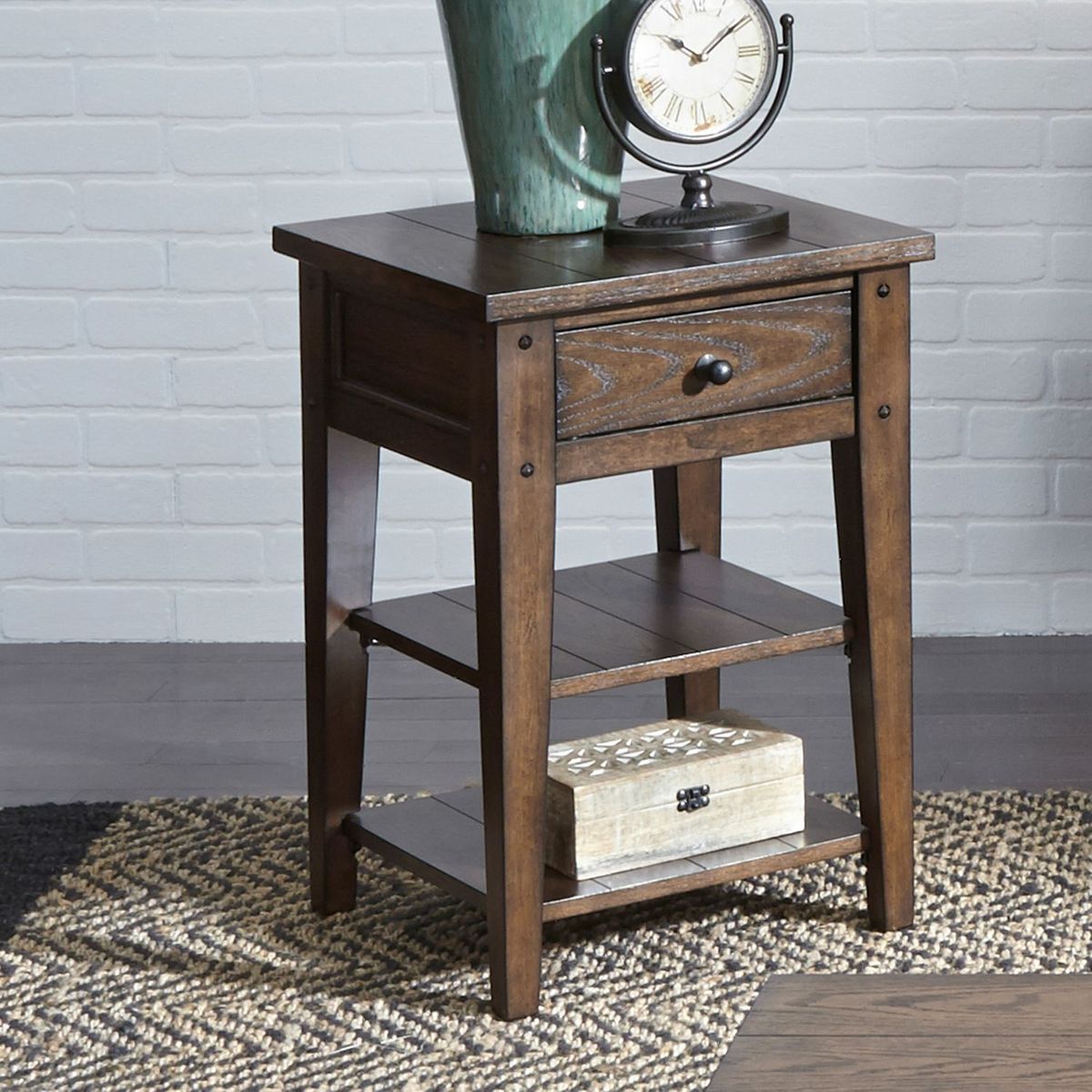 Liberty Furniture Lake House Chair Side Table in Rustic Brown Oak - Luxury Home Furniture (MI)