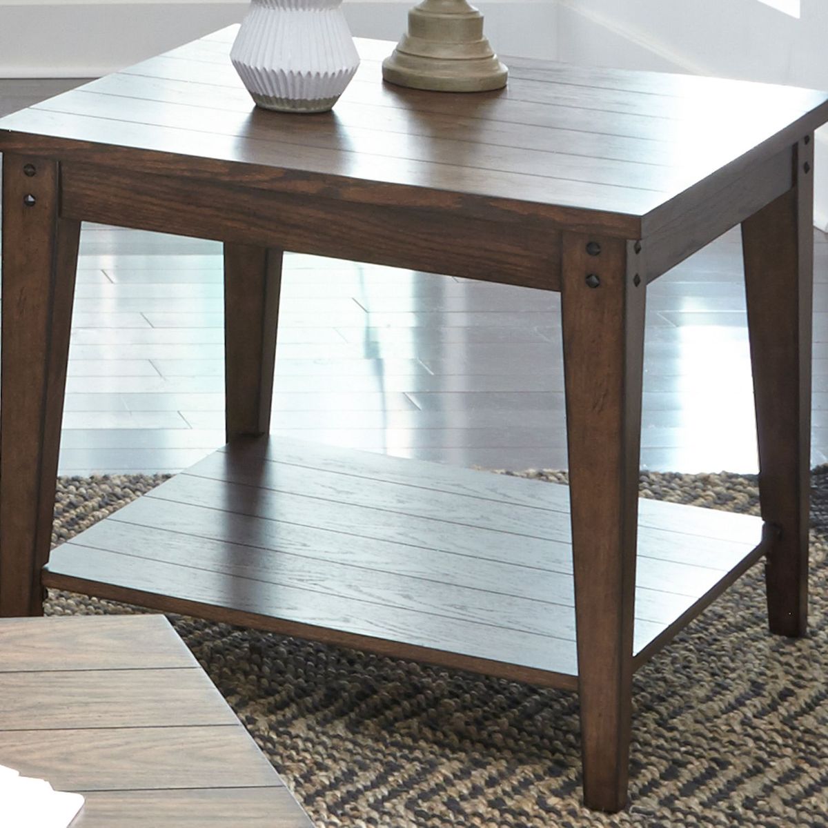 Liberty Furniture Lake House Square Lamp Table in Rustic Brown Oak - Luxury Home Furniture (MI)