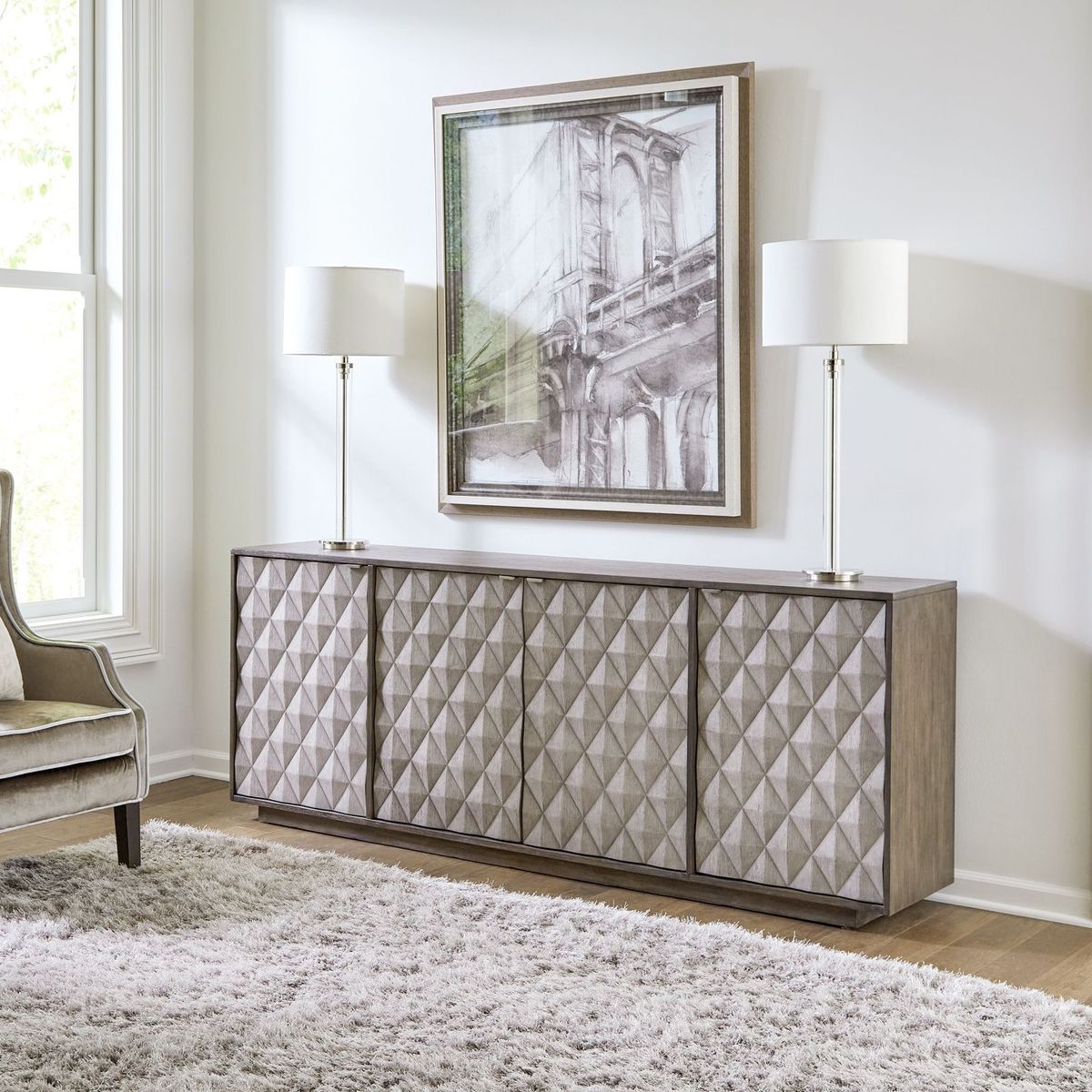 Liberty Furniture Prism 82 Inch Accent TV Console in Weathered Bark/Weathered Gray