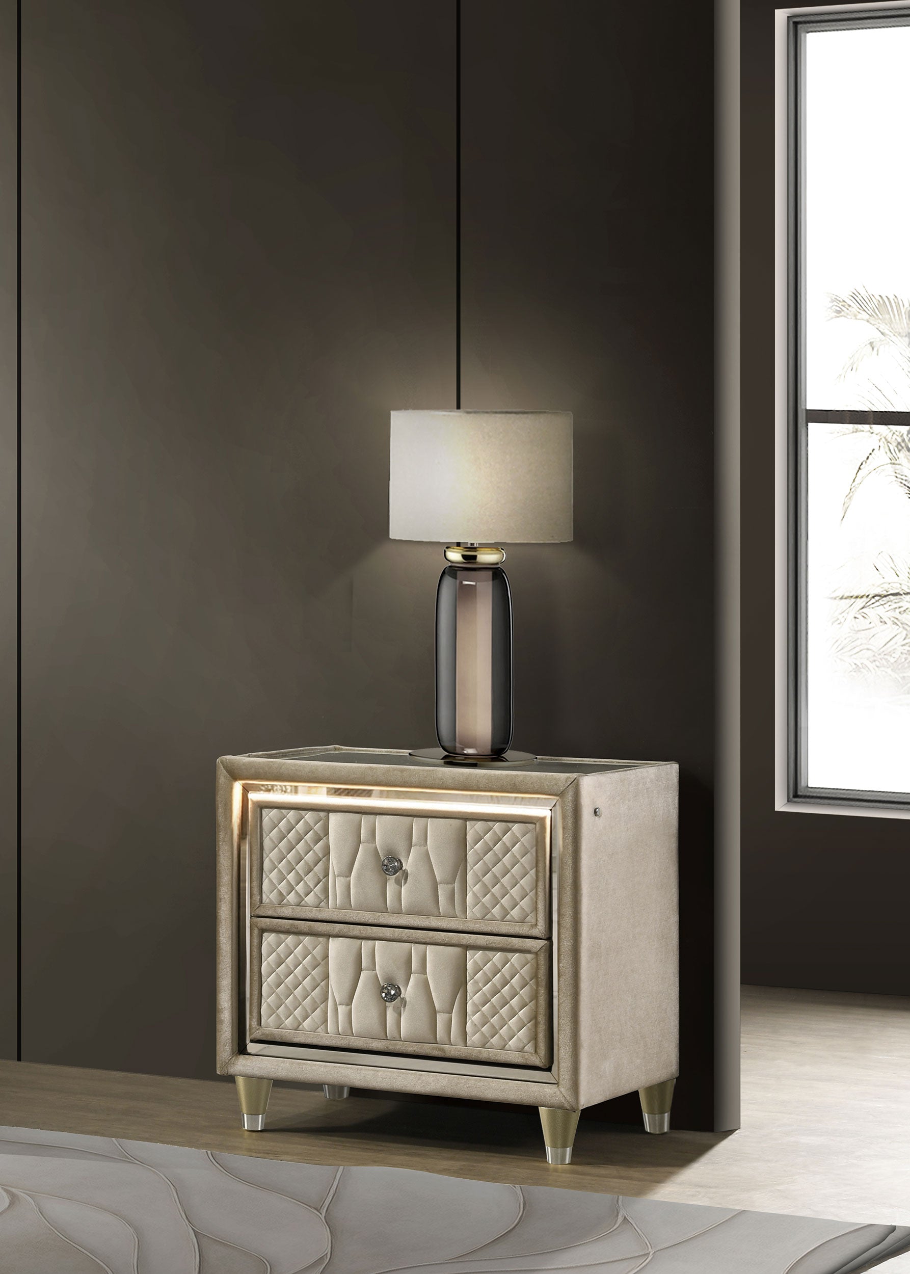 Lorient Nightstand with LED Lighting - Luxury Home Furniture (MI)